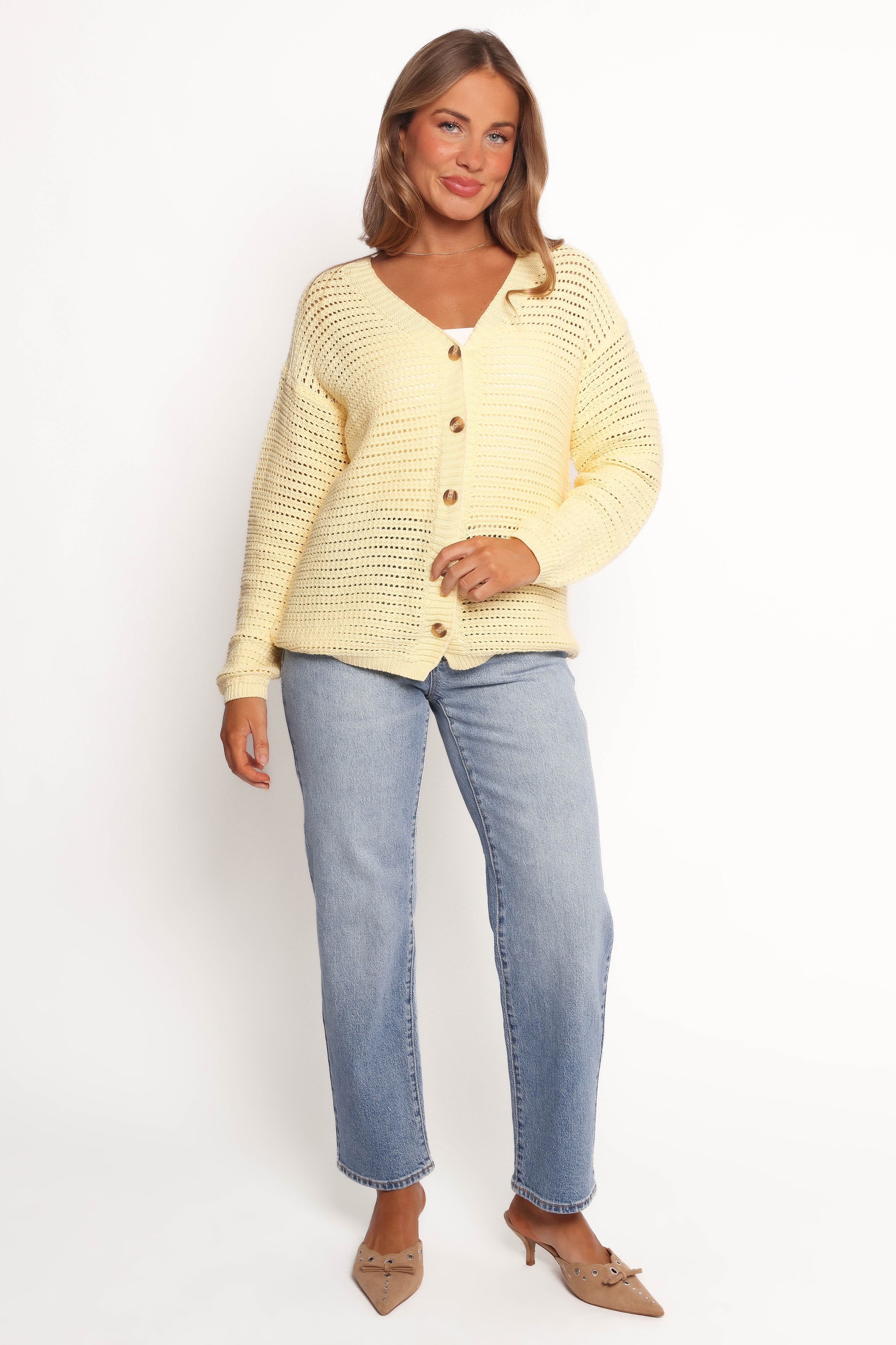 Carrie Button Front Cardigan Sweater for Women - Soft & Cozy Yellow Knit Cardigan | Perfect for Fall, Winter & Layering Outfits