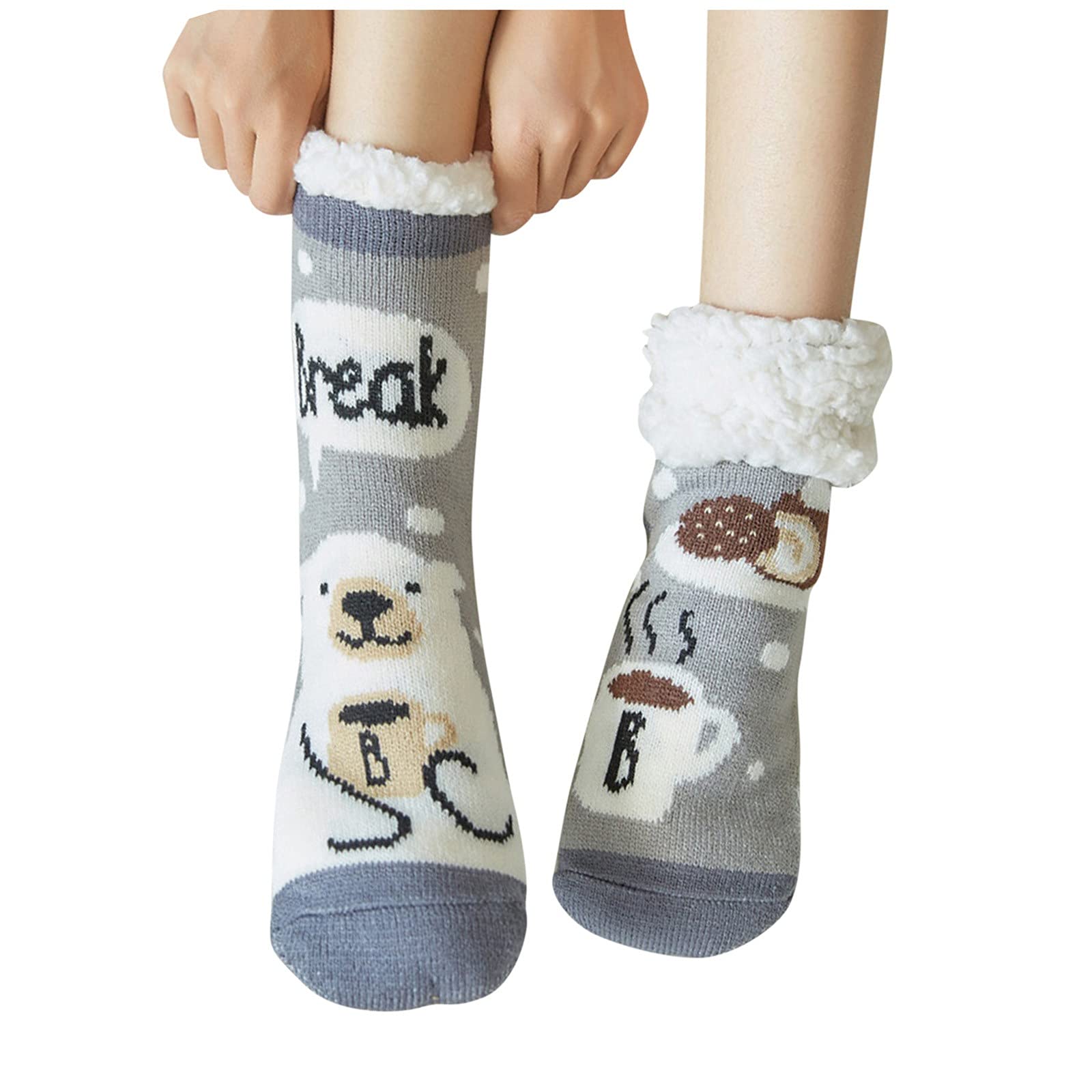 Men's & Women's Cotton Short Socks with Grippers - Warm Soft Fleece-Lined Winter Slipper Socks for Indoor & Outdoor Comfort
