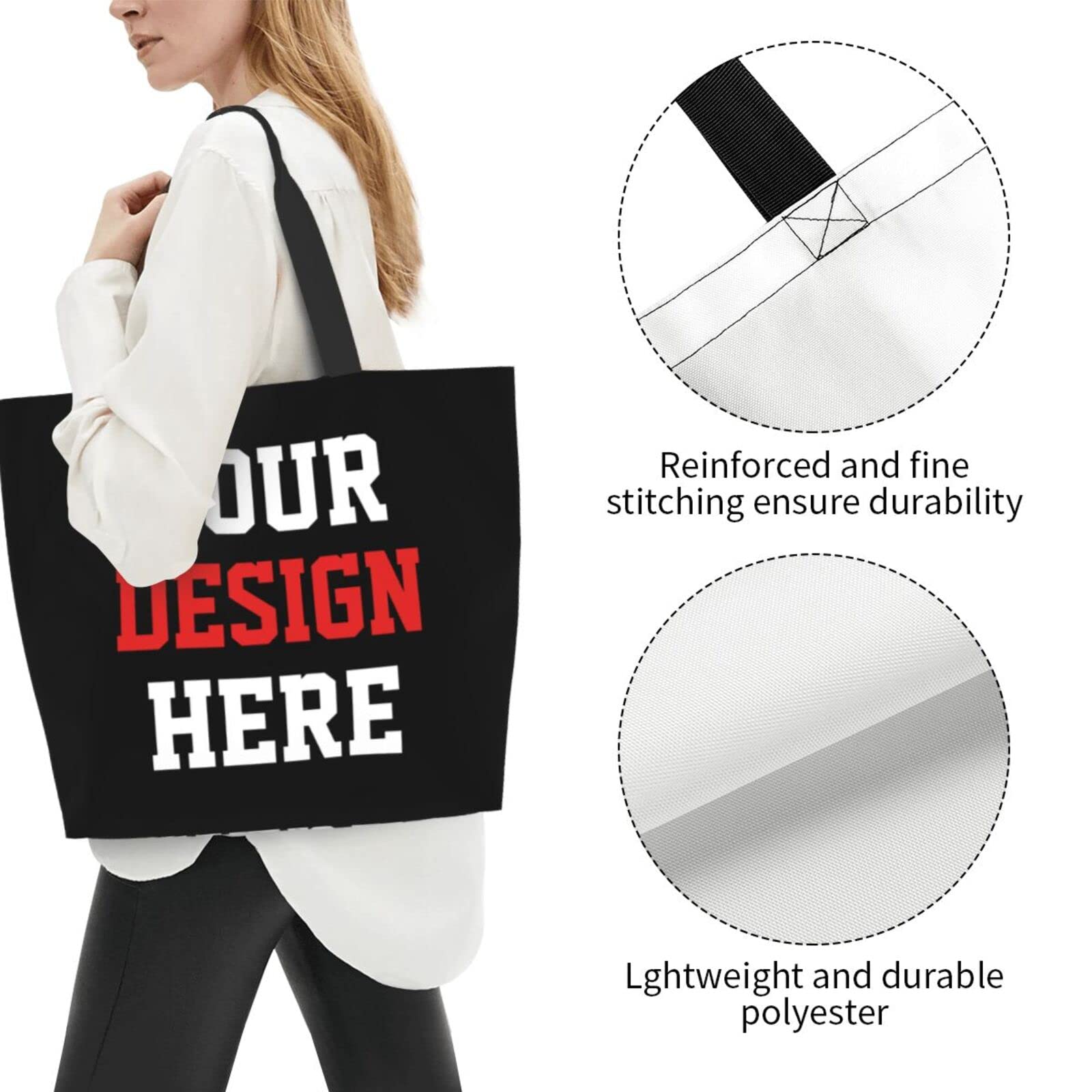 Custom Tote Bags with Logo - Personalized Team Text & Picture Shoulder Bags for Women, Travel, Business, Shopping & Teacher Gifts | Durable & Stylish Reusable Grocery Bag