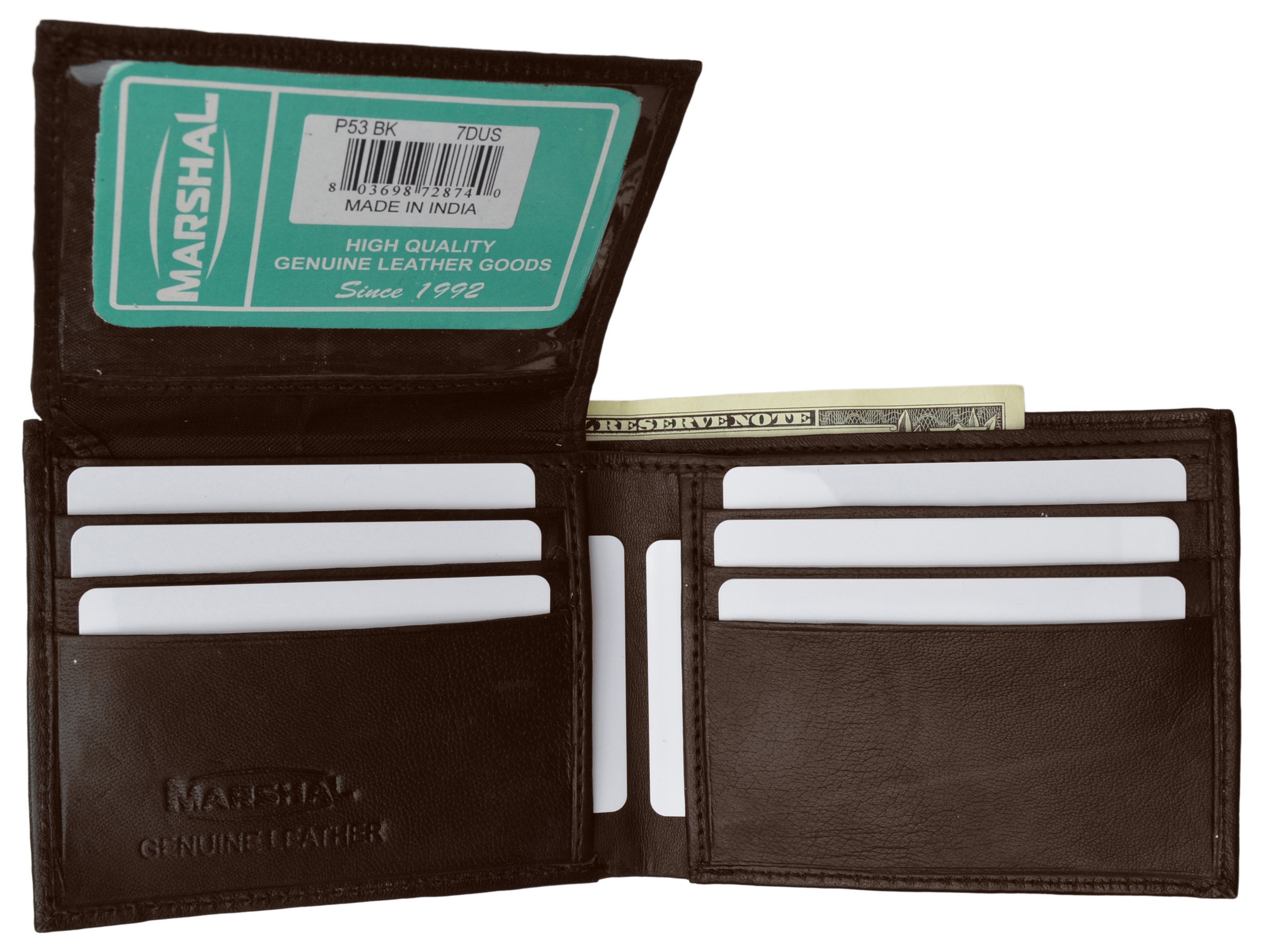 Genuine Leather Men's Bi-Fold Wallet with Fixed Flip-Up ID Window - Brown | Slim RFID Blocking Wallet for Everyday Carry & Travel