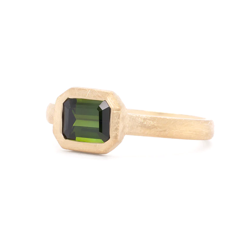 Emerald Cut Green Tourmaline Ring - 'Boulder' Style | Elegant Gemstone Jewelry for Women | Perfect for Weddings, Anniversaries & Special Occasions