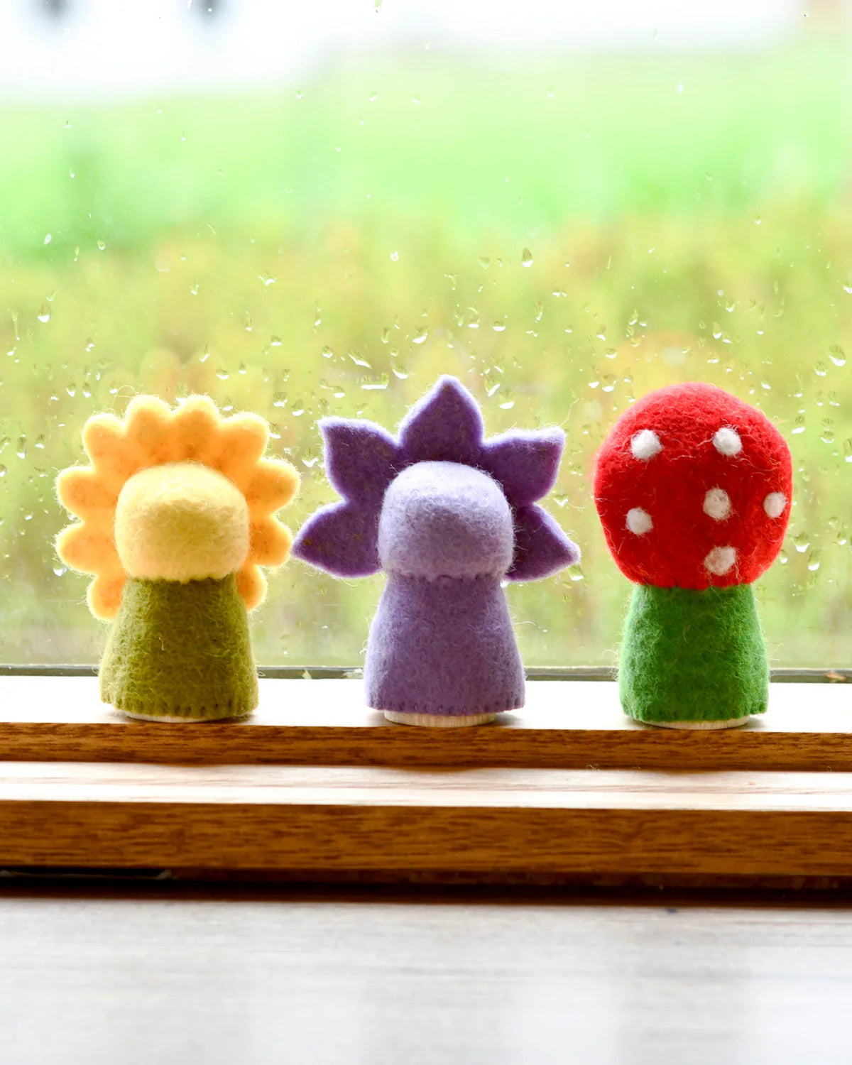 Floral Peg Dolls Set - Sunflower, Iris & Toadstool Wooden Figures | Perfect for Nursery Decor, Kids Room, and Waldorf Play
