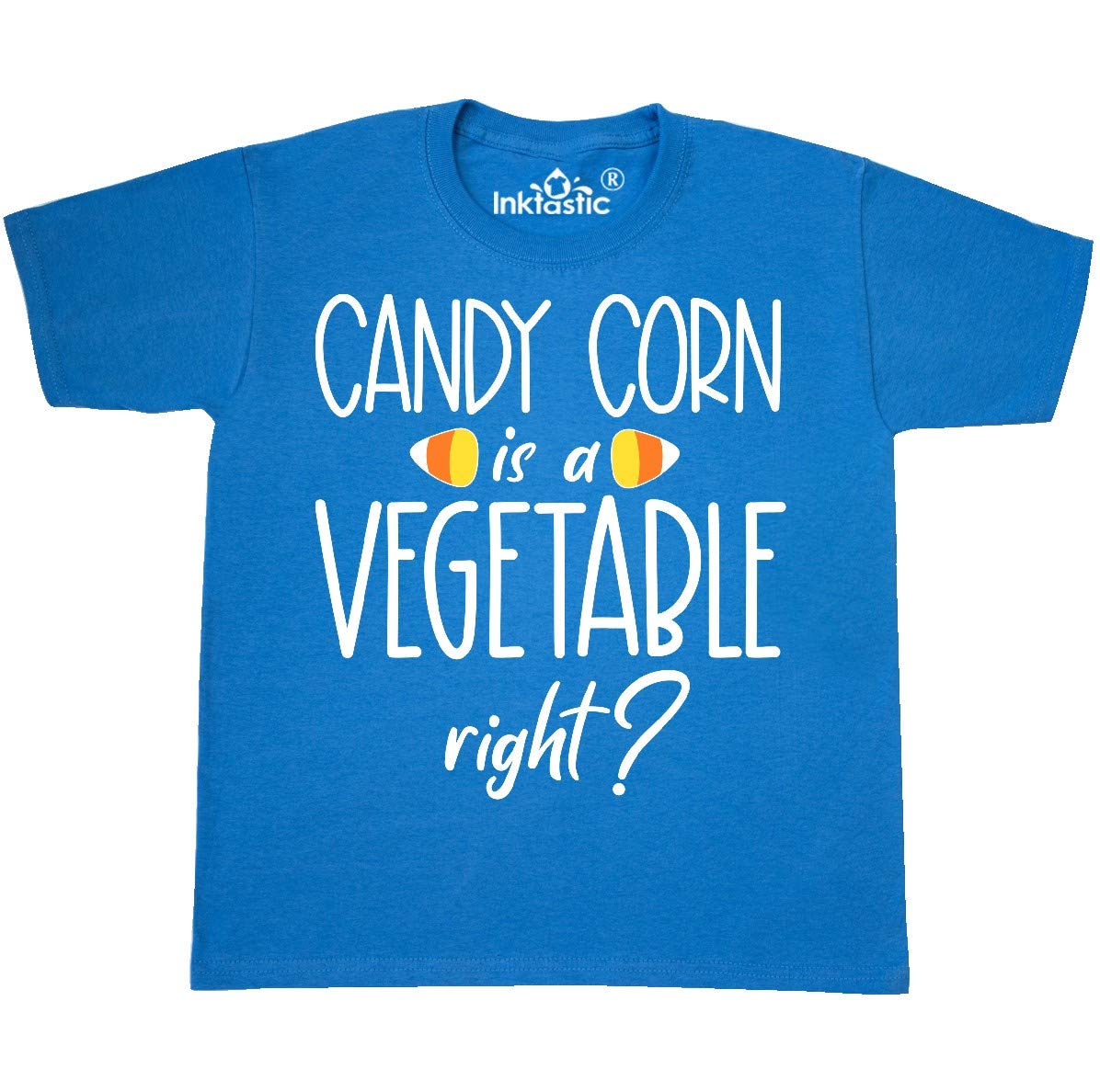 Inktastic Halloween Candy Corn is a Vegetable, Right? Youth T-Shirt | Funny Halloween Costume & Party Outfit for Kids