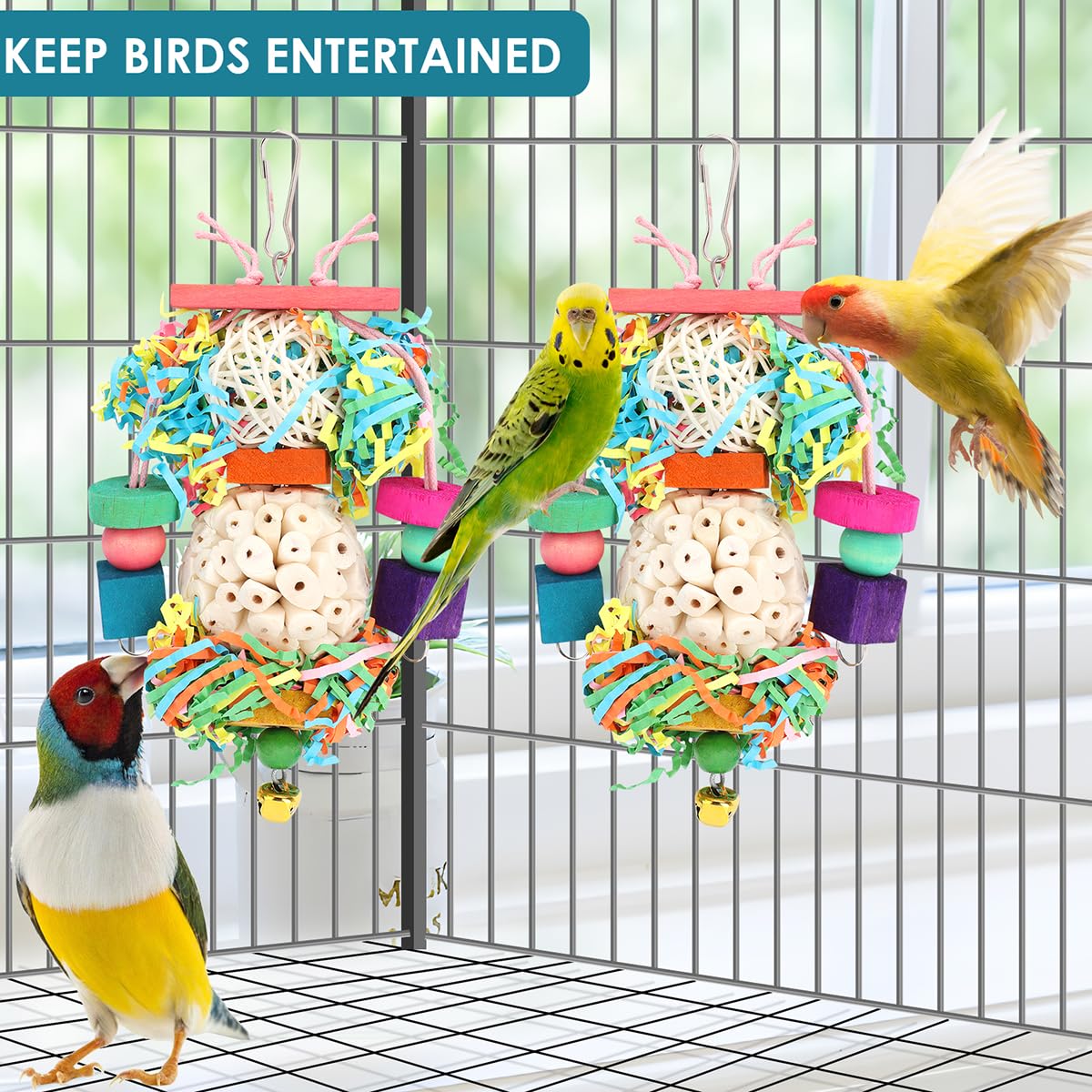BBjinronjy 2PCS Natural Soft Sola Ball Bird Chew Toys - Hanging Foraging & Shredding Toys for Parrots, Cockatiels, Conures, Lovebirds, Parakeets, Budgies & Small Birds | Perfect for Cage Enrichment & Beak Exercise