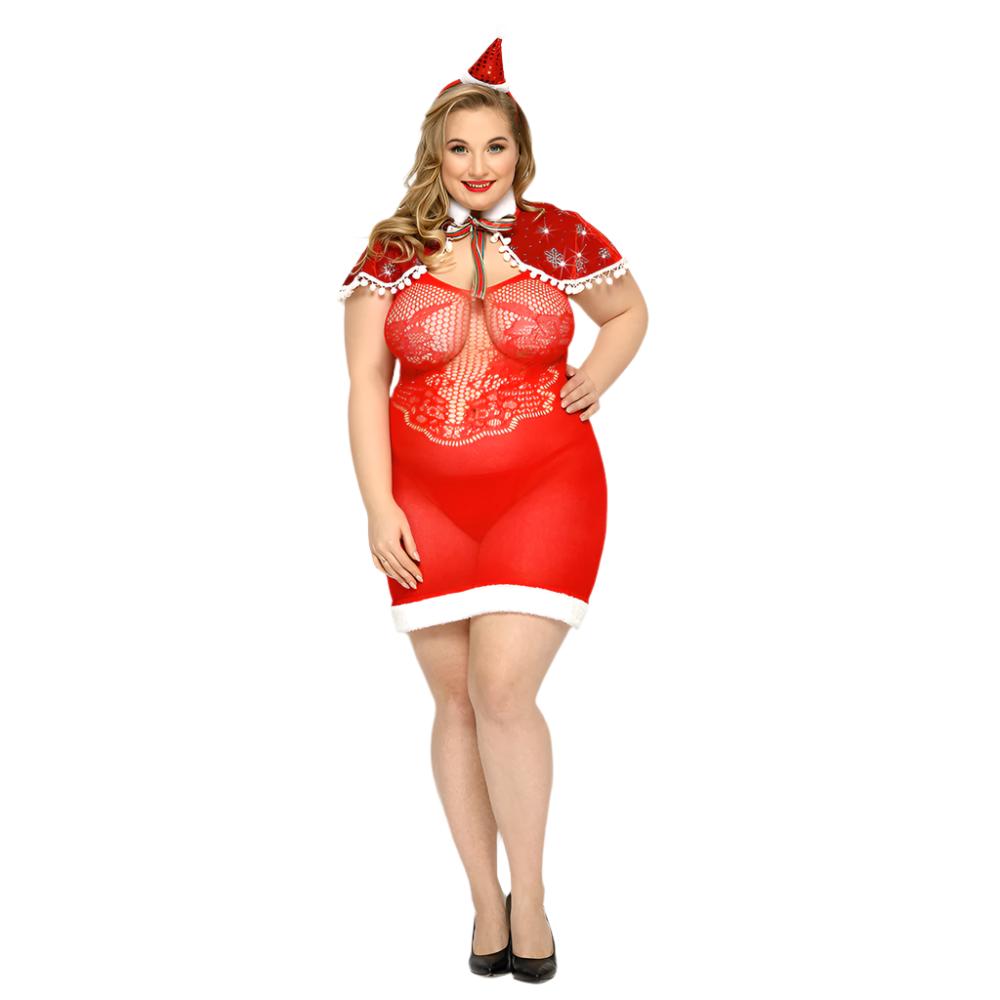 JSY 4-Piece Christmas Bodystocking Lingerie Dress Costume Set for Women - Sexy Holiday Outfit for Christmas Party, Cosplay & Boudoir Photography