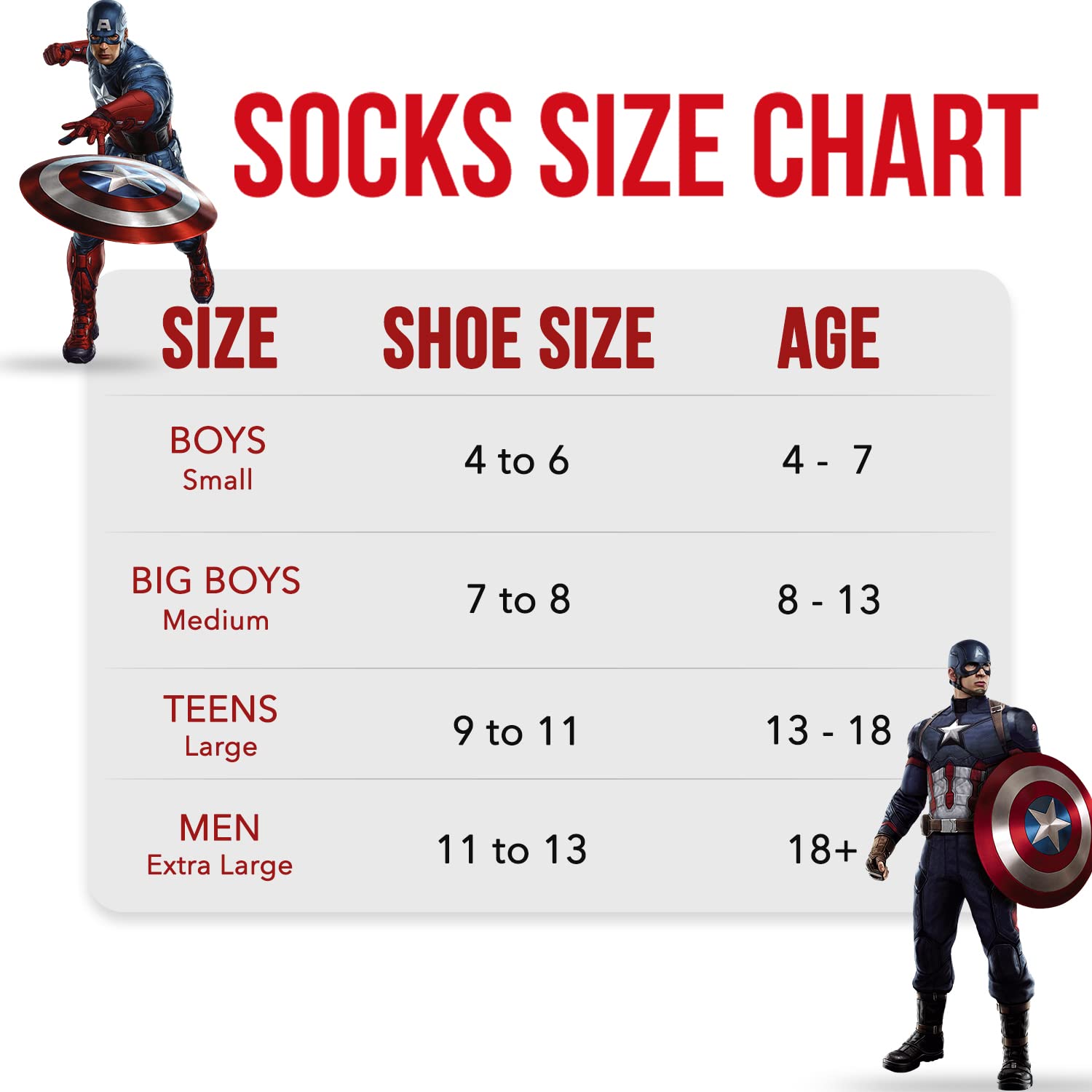 Marvel Legends Superhero Socks for Men & Boys - 6-Pack Athletic Crew Socks - Breathable Cotton Socks for Sports, Gym & Daily Wear - Spider-Man, Iron Man & Avengers Themed Socks