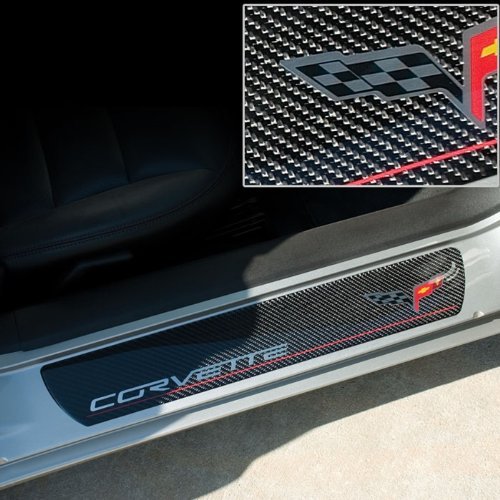 Carbon Fiber Corvette C6 Door Sill Plates with Logo - Upgrade Your C6 Corvette Interior | Perfect for Car Enthusiasts & Show Car Modifications