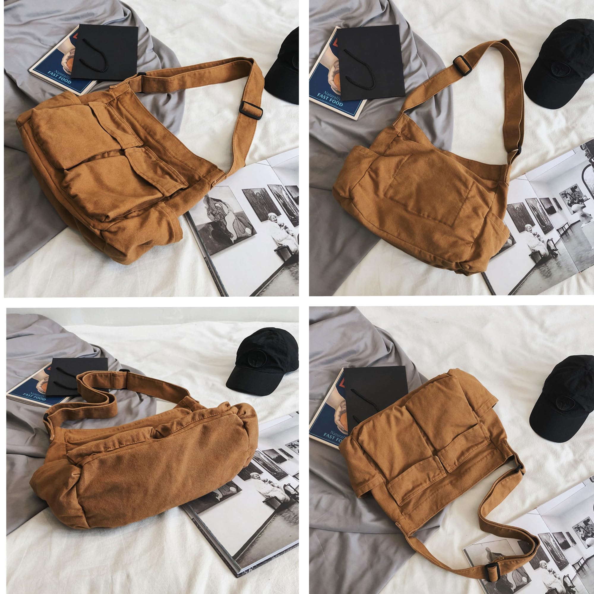 Stylish Women's Canvas Messenger Bag - Large Capacity Crossbody Shoulder Bag with Multiple Pockets for Travel, Work & Daily Use | Durable Grunge Fashion Accessory for College, Commuting & Outdoor Adventures