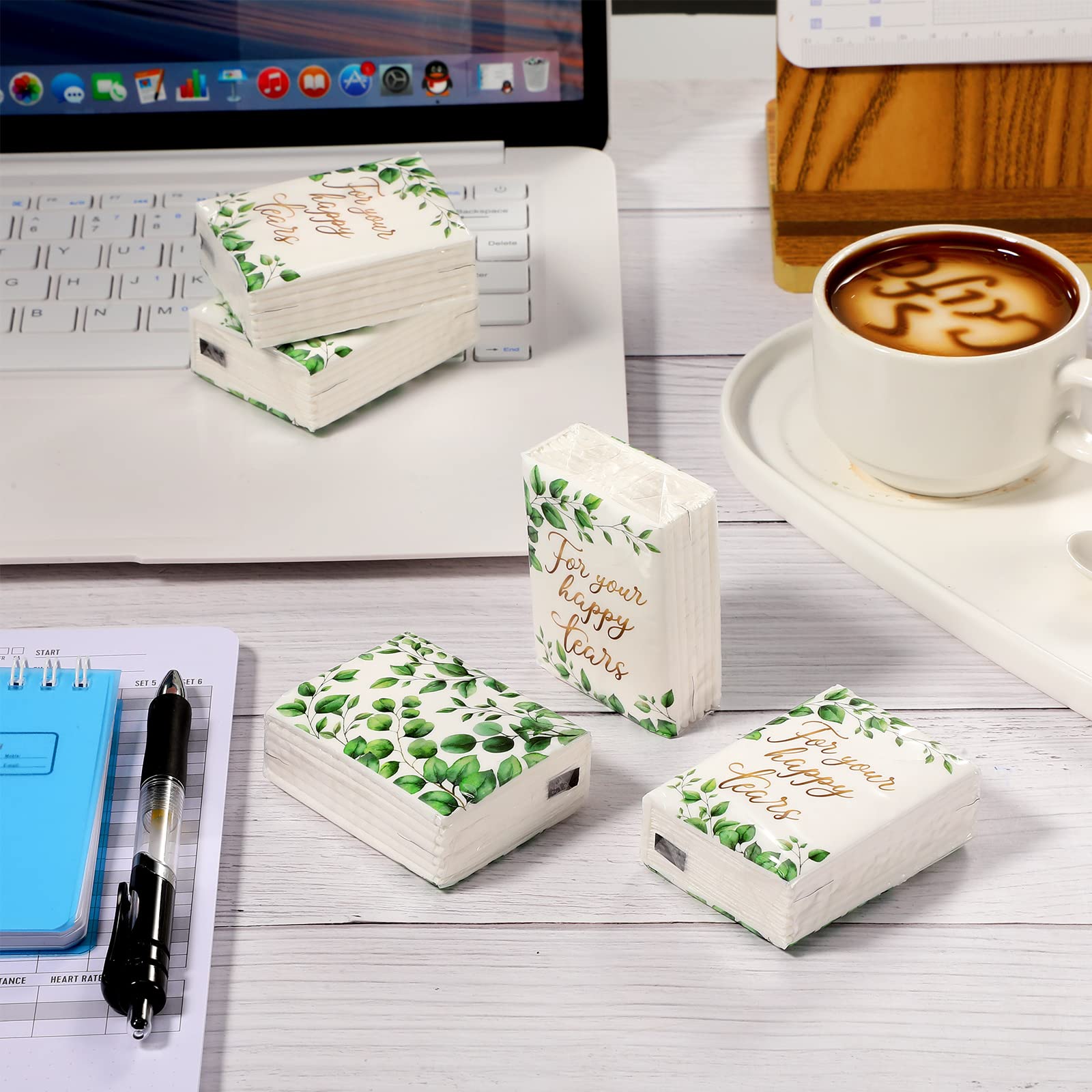100 Pack Eucalyptus Scented Travel Tissues | 4-Ply Soft Pocket Tissues for Weddings, Anniversaries & Parties | Decorative Green Leaf Design | Perfect for Travel, Bathroom & Happy Tears Moments
