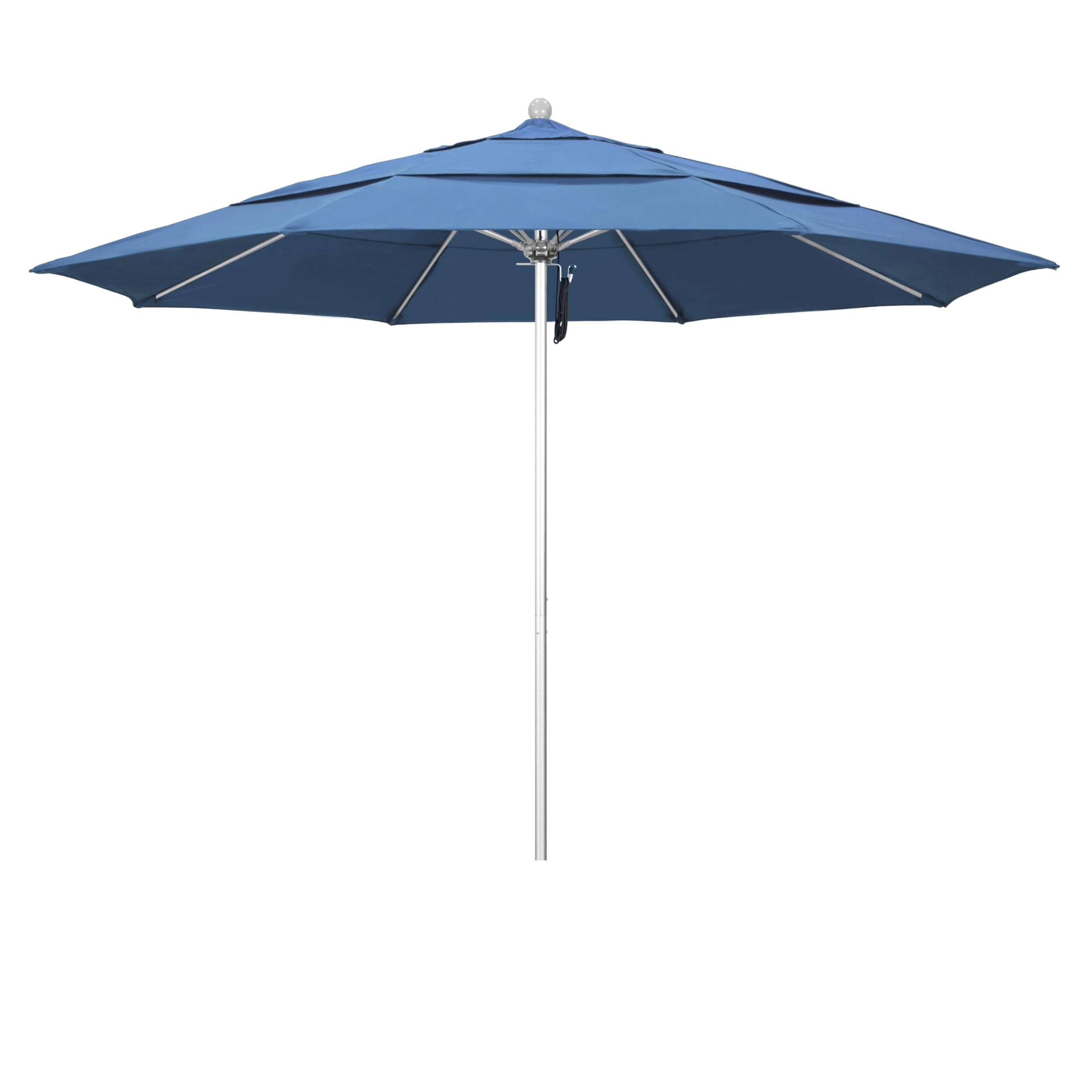 California Umbrella 11' Round Venture Series Commercial Grade Patio Umbrella with Pulley Lift System - Silver Frame & Frost Blue Olefin Canopy for Outdoor Dining, Poolside, and Backyard Relaxation