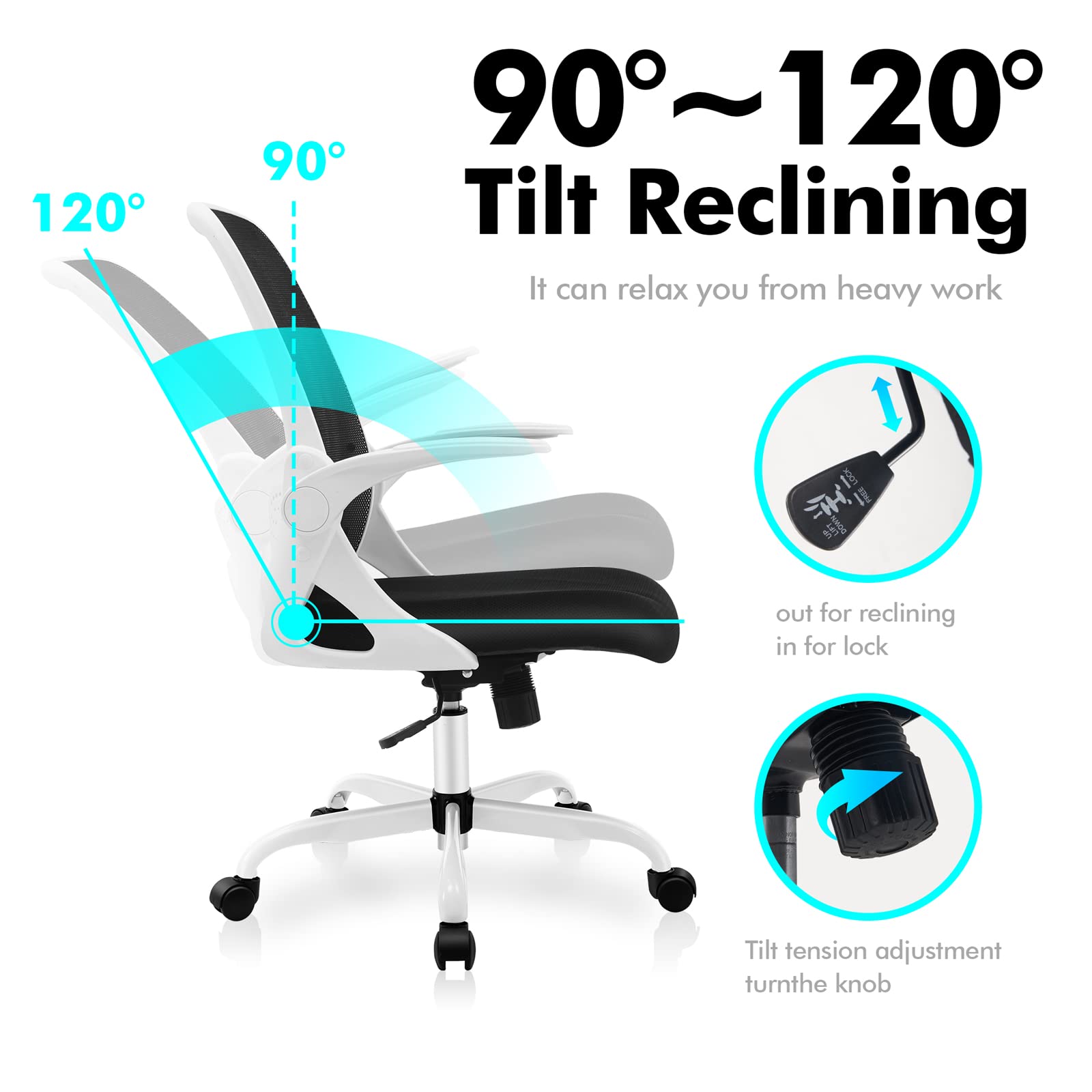 KERDOM Ergonomic Office Chair - Breathable Mesh Computer Desk Chair with Flip-Up Armrests & Height Adjustment - Perfect for Home Office, Gaming & Workspaces