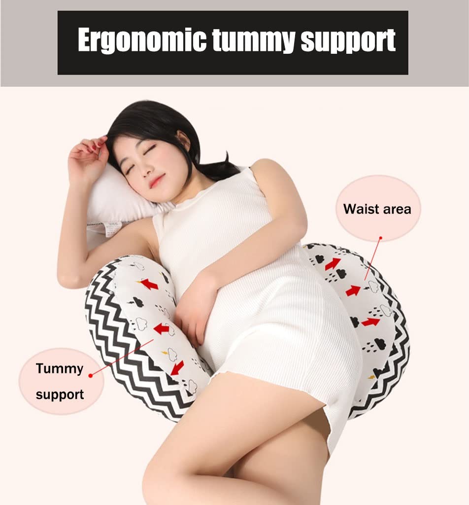 Pregnancy Pillow for Maternity Support - Removable & Washable Cotton Cover, Soft & Comfortable for Scientific Sleep - Belly & Lumbar Support with Adjustable Width - Perfect for Side Sleepers & Pregnant Women During All Trimesters