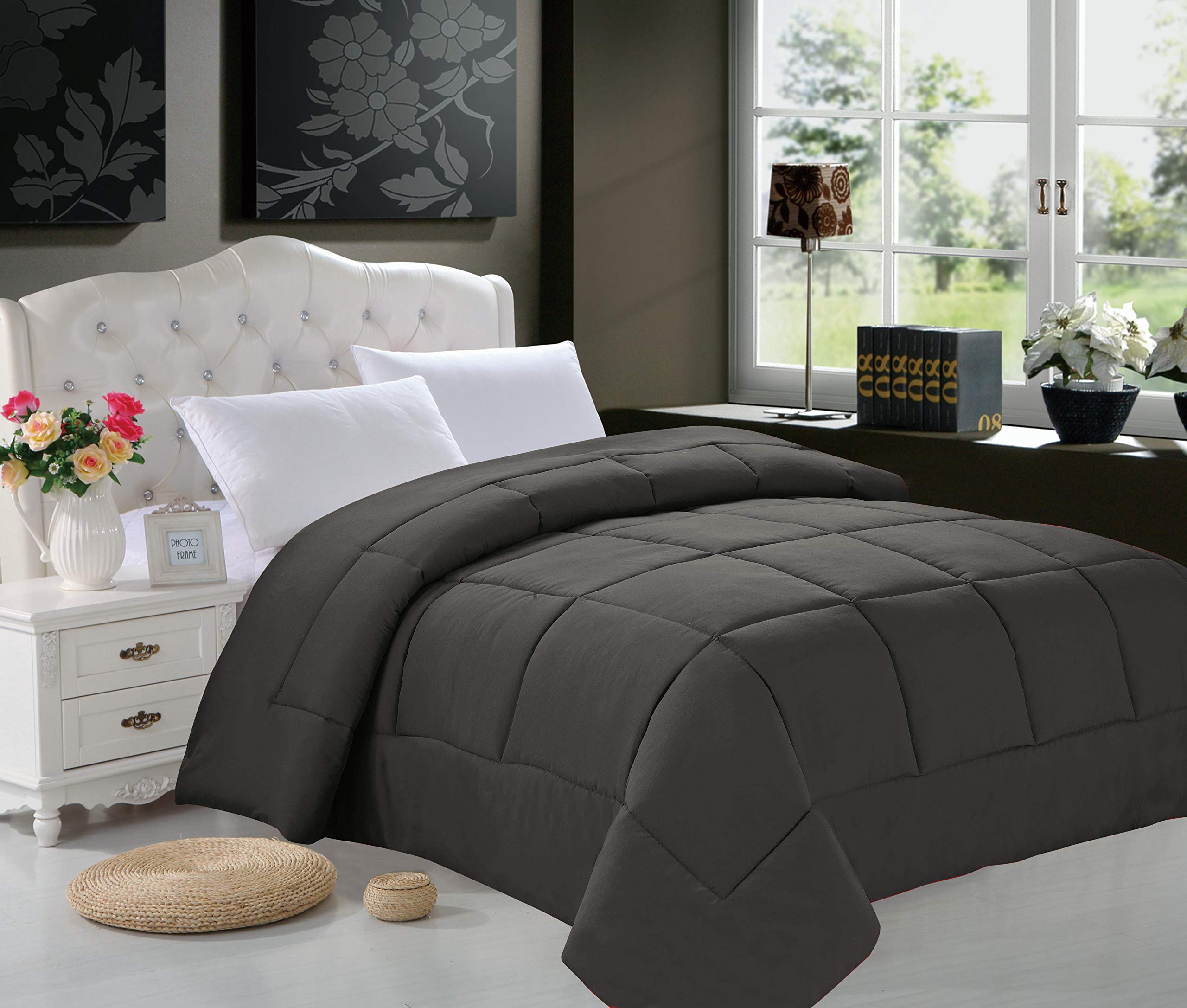Luxury Goose Down Alternative Comforter - Double Full Size, Hypoallergenic & Breathable, Soft Gray - Perfect for Bedroom, Guest Room, and Dorm Use