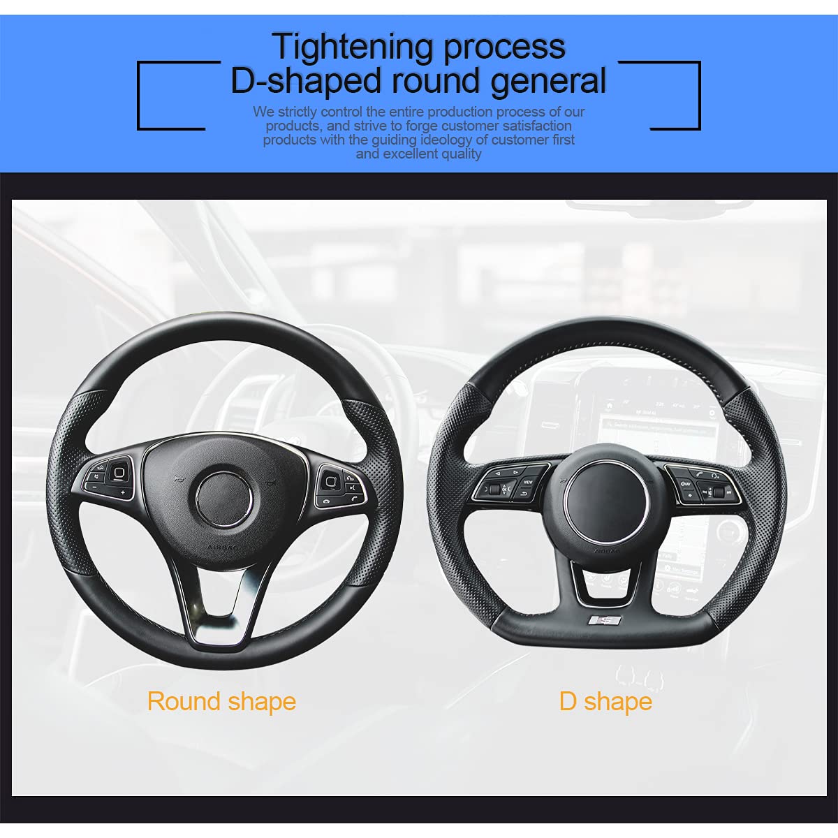 Premium 15 Inch Car Steering Wheel Cover - Microfiber PU Leather with Carbon Fiber Design | Anti-Slip, Breathable & Universal Fit for Most Vehicles | Perfect for Daily Commute, Road Trips & Enhanced Driving Comfort (Black/Blue) - Car Interior Accessories for Men & Women