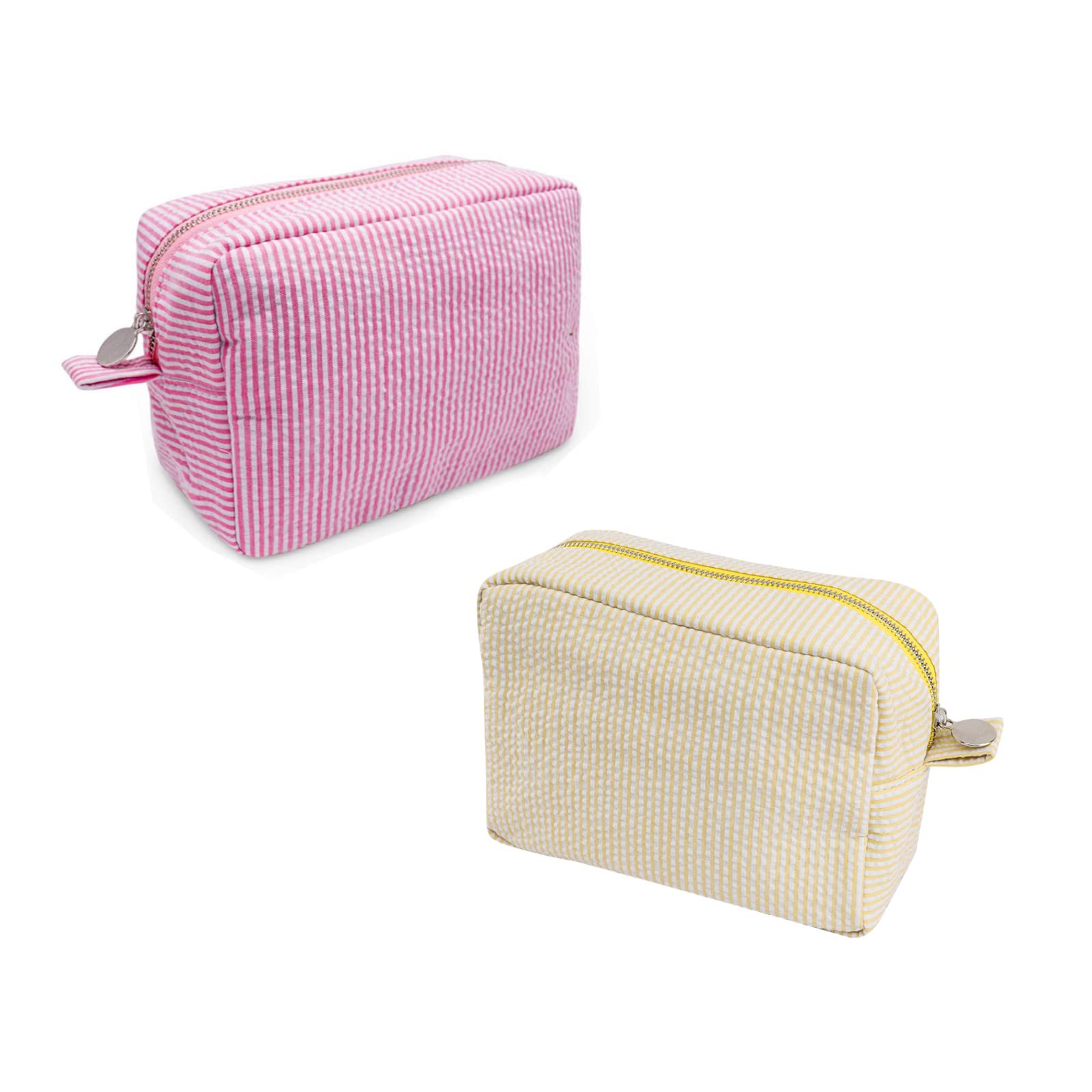 Seersucker Cosmetic Bag - Large Makeup Pouch for Women & Girls | Travel Toiletry Case with Zipper | Perfect for Diaper Organizer & Daily Use