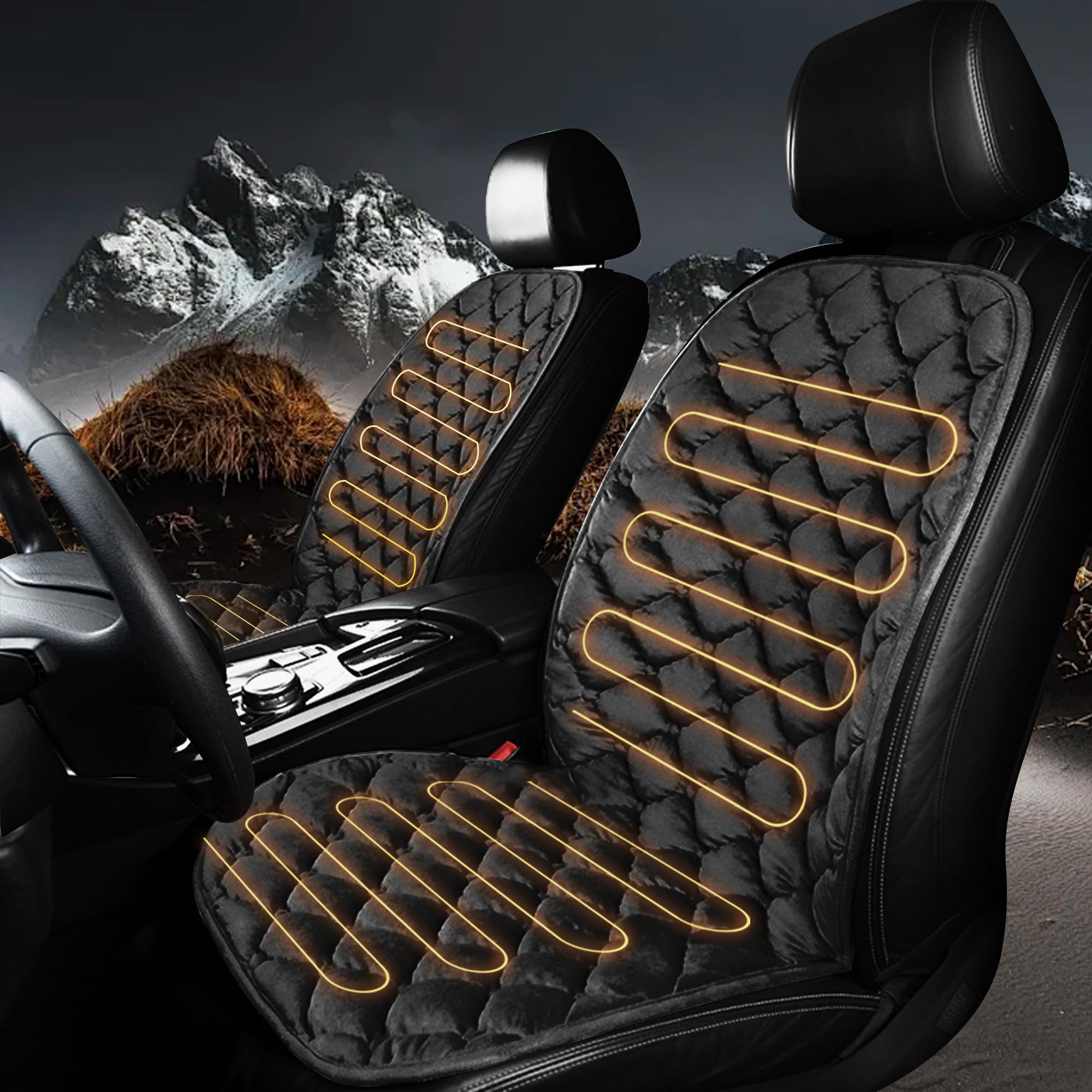 Universal Black Winter Seat Cushion Cover for Driver & Passenger - Full Back Support for Maximum Comfort - Perfect for Cold Weather Commuting & Long Road Trips