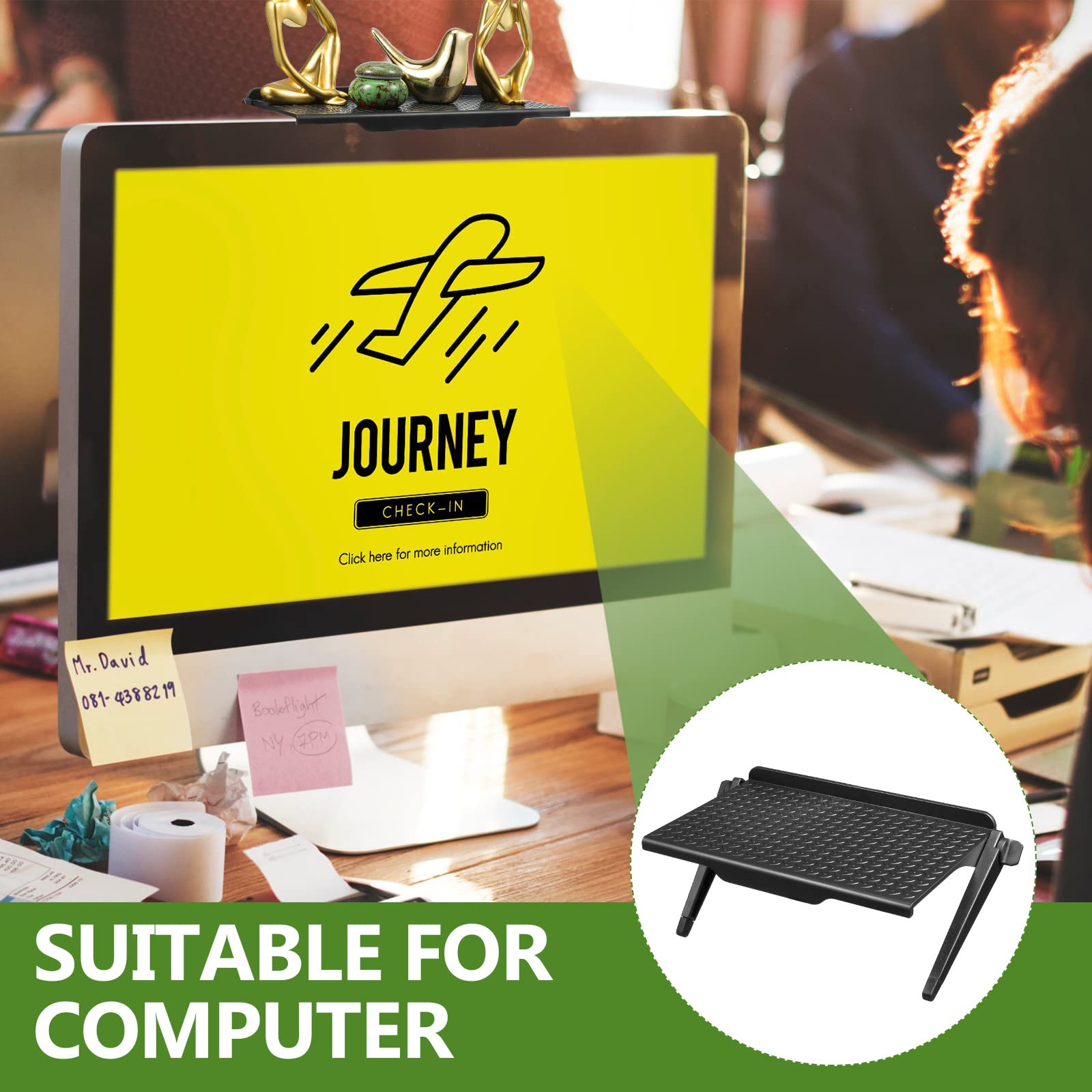 6-Piece Adjustable TV Top Screen Shelf - Black Plastic Monitor Stand for Video Game Consoles, Routers & Media Boxes (8.5 x 4.5 Inch) - Perfect for Living Room Entertainment Centers & Home Office Organization