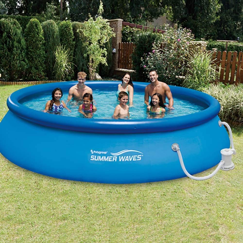 Summer Waves 13ft x 33in Quick Set Inflatable Above Ground Pool with Filter Pump - Easy Setup Backyard Swimming Pool for Family Fun, Outdoor Parties & Summer Relaxation
