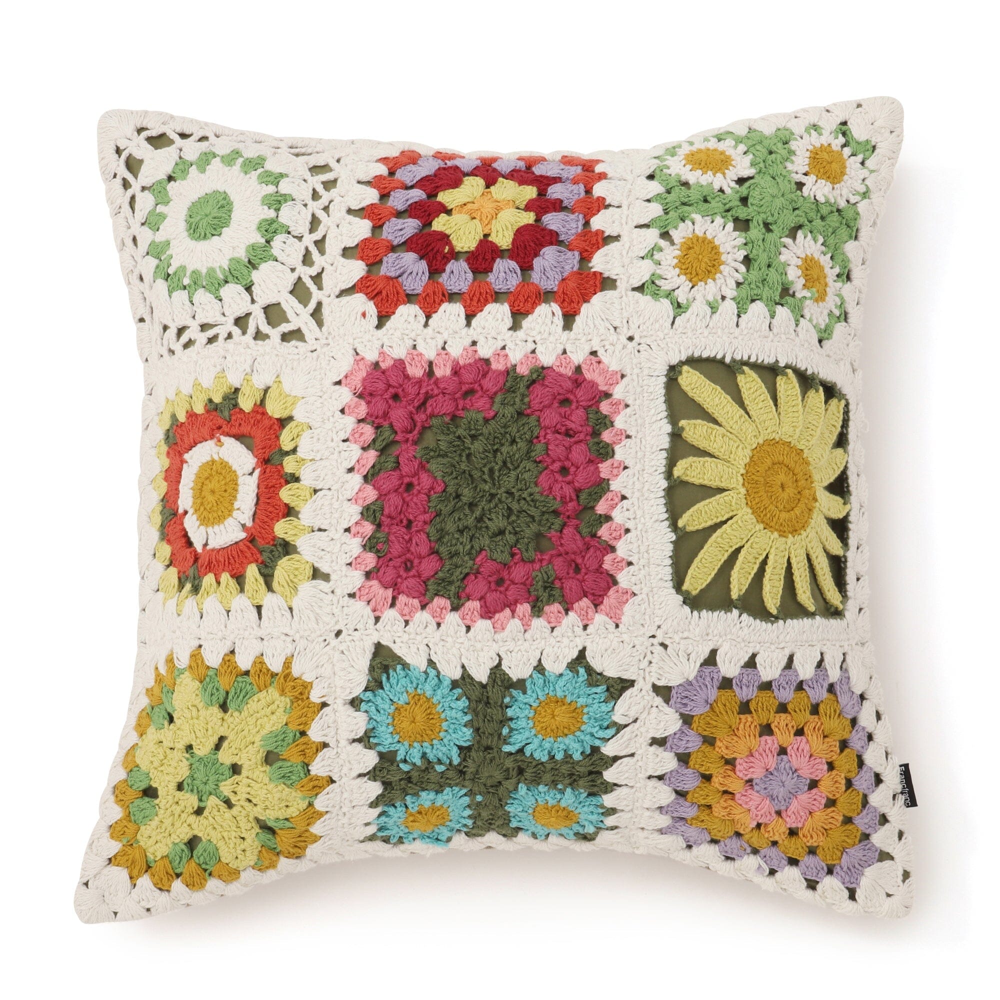 Handmade Crochet Flower Cushion Cover 18x18 Inches - Boho Home Decor for Sofa, Bed, Chair - Soft & Durable Cotton Pillow Case for Living Room, Bedroom, Nursery