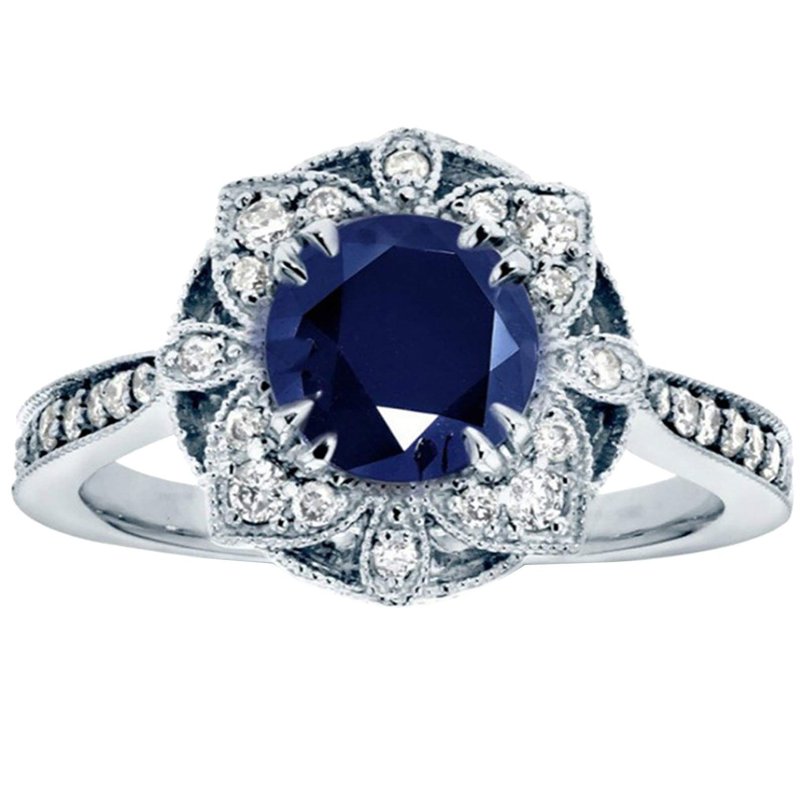 Women's Flower Hollow Fashion Copper Zircon Ring Size 6-10 with Blue Heart Mood Ring - Perfect for Valentine's Day Gifts, Anniversary Presents & Everyday Elegant Jewelry