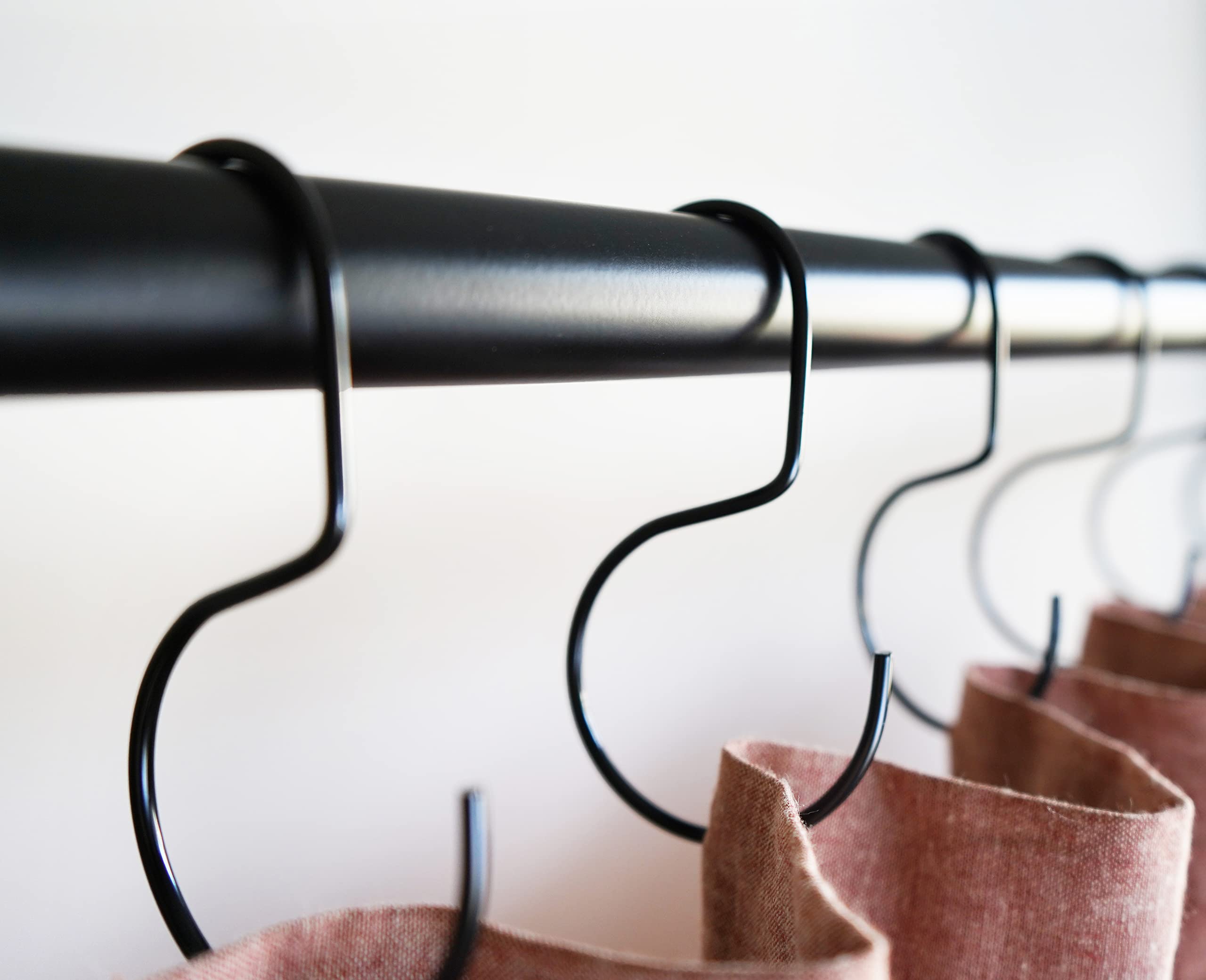 Minimalist Shower Curtain Hooks - 12 Pack Stainless Steel S Hooks for Bathroom, Closet, Purse & Bag Hanging - Black O-Hook Rings for Home Organization & Storage