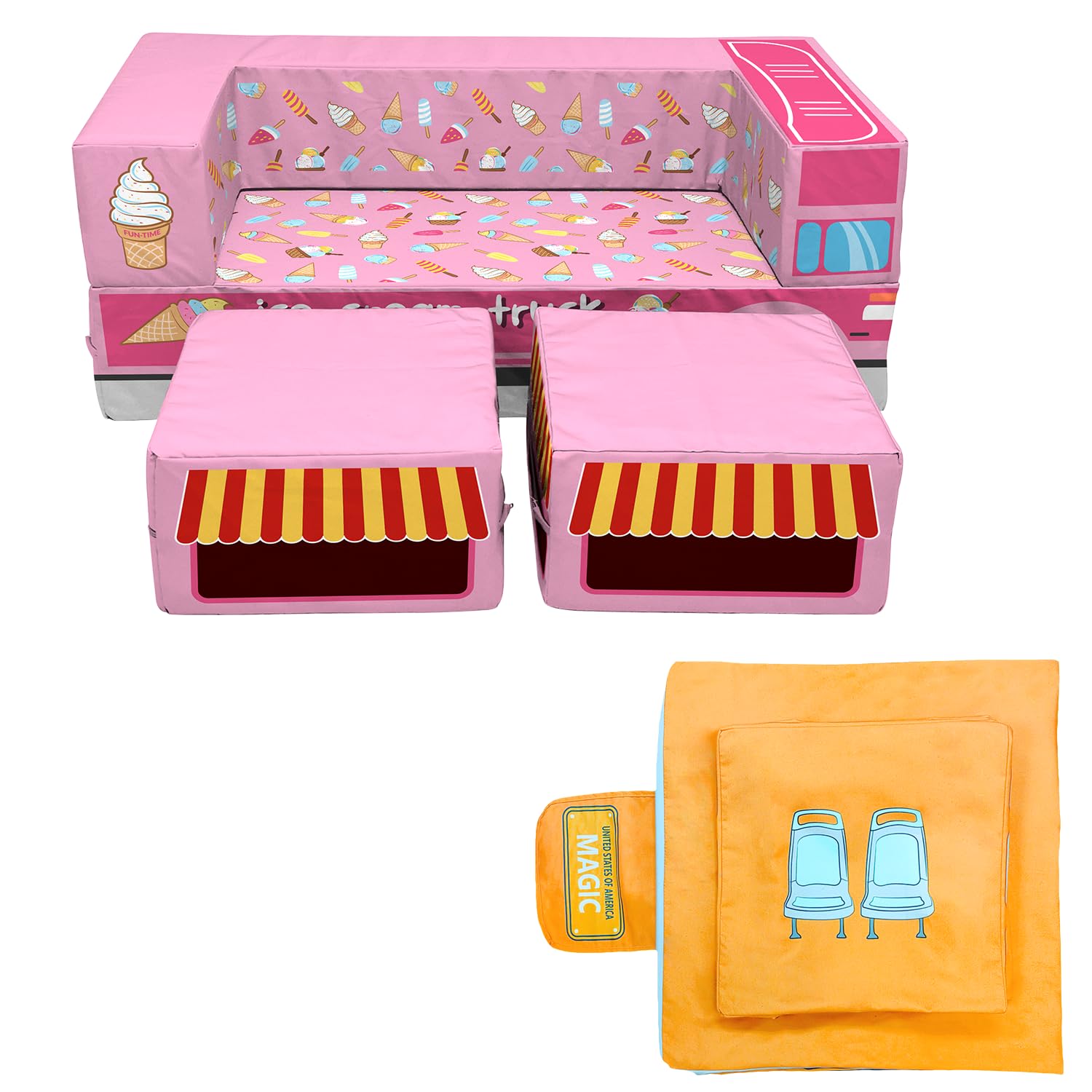 Kids Modular Couch Sofa for Toddlers - Convertible Playroom & Bedroom Furniture with Washable Sofa Cover - Perfect for Playtime, Naps & Kids' Room Decor