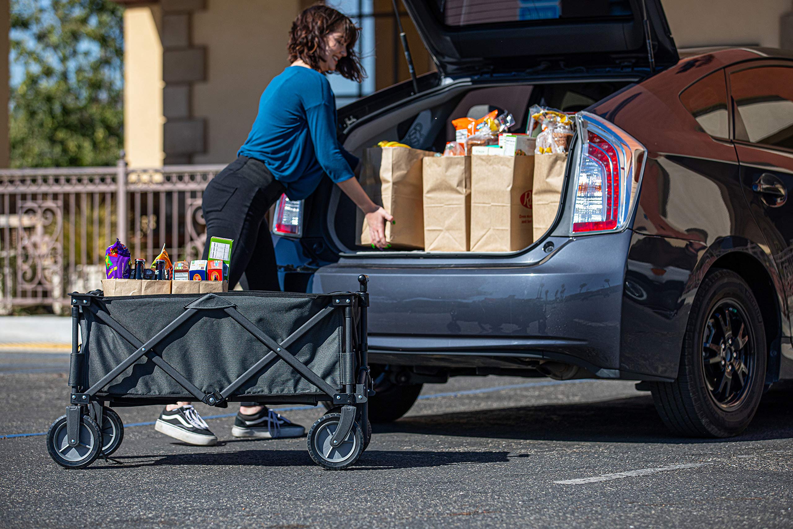 PICNIC TIME Adventure Wagon Elite - Foldable Utility Wagon with Table Top Lid & Soft Cooler Liner for Outdoor Camping, Beach Trips, and Tailgating