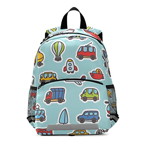 Teal Toddler Backpack with Leash - Cute Mini Cars Design Backpack for Boys & Girls | Perfect for School, Kindergarten, Preschool & Travel | Durable Daycare Bag for Kids