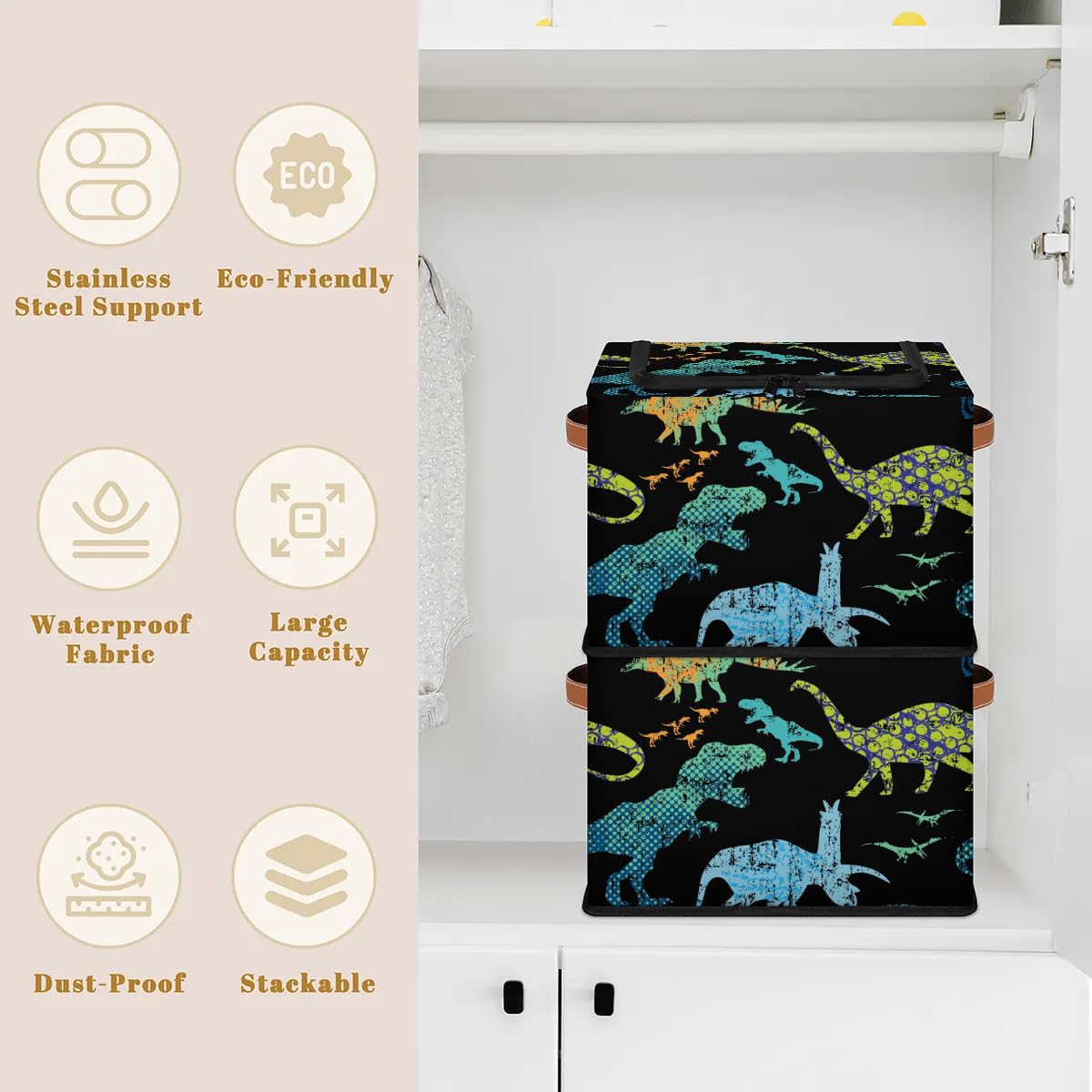 Dinosaur Camouflage Storage Bins with Zipper - 2 Pack for Closet & Shelf Organization