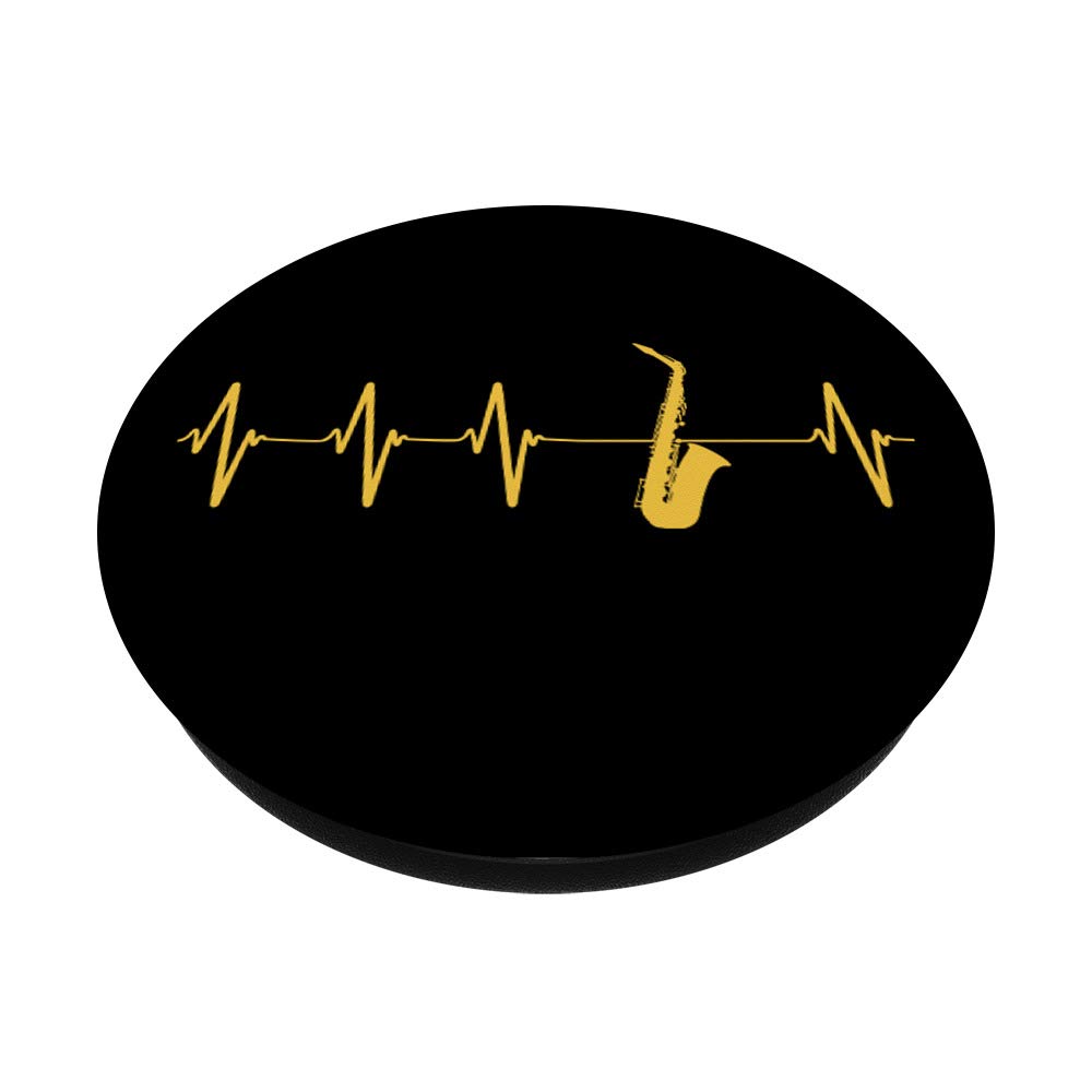 Saxophone Heartbeat Sax Jazz Band Musician Player EKG PopSockets Grip and Stand for Phones and Tablets - Perfect for Music Lovers, Jazz Enthusiasts & Sax Players - Great Gift for Concerts, Rehearsals & Music Studio Use