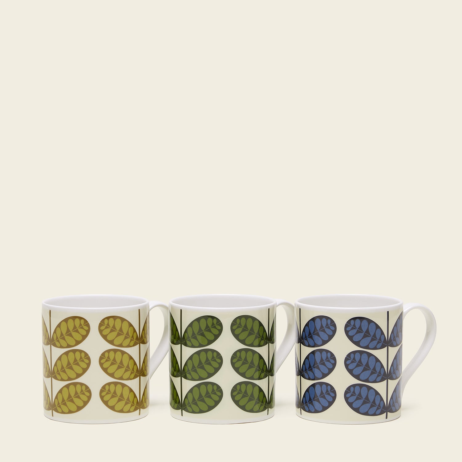 Botanica Stem Large Coffee Mug Set of 3 - Ceramic Tea Cups with Floral Design for Home, Office & Gifts - Perfect for Morning Coffee, Afternoon Tea & Hot Beverages