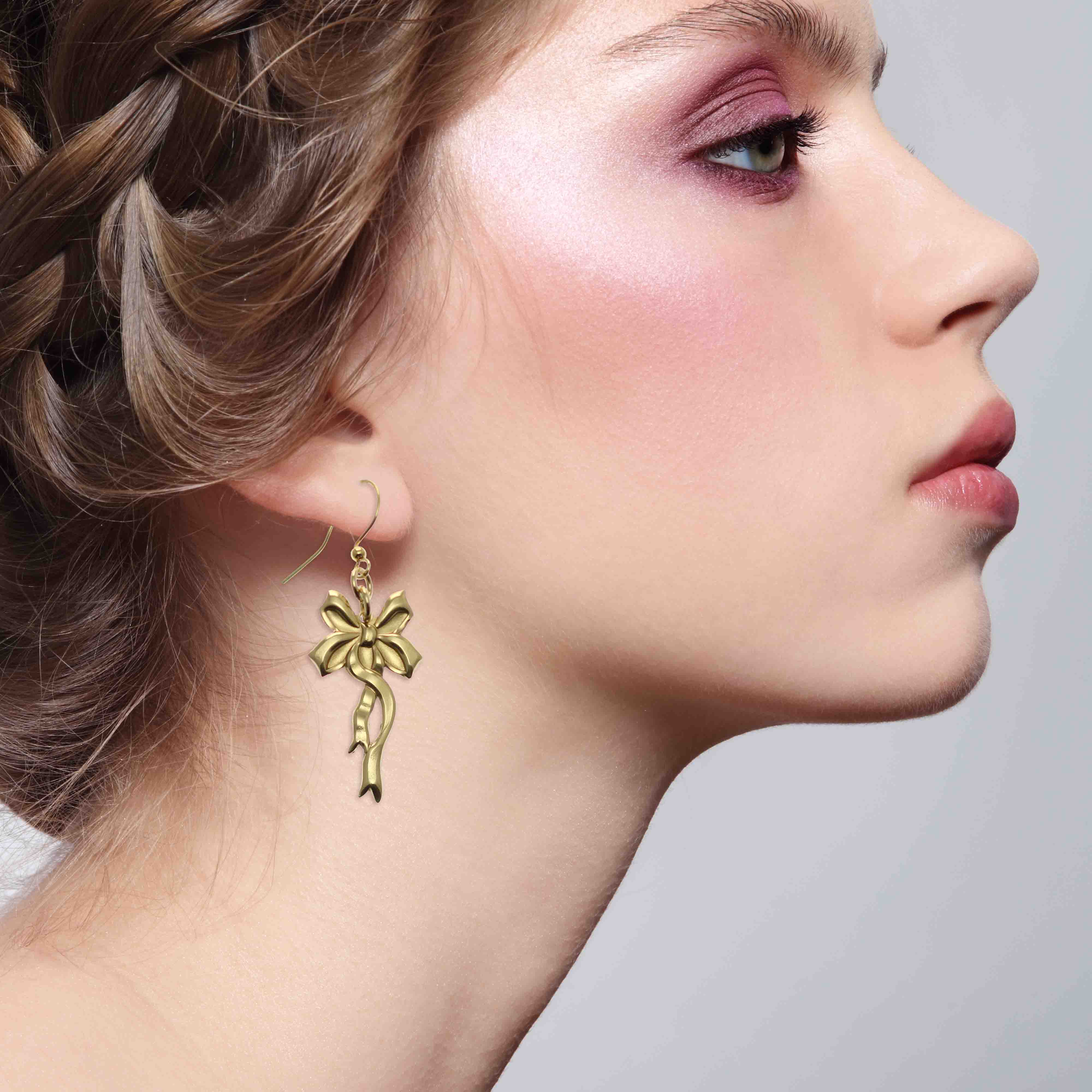 Yuletide Ribbon Nu Gold Brass Dangle Earrings - Elegant Holiday Jewelry for Christmas Parties & Festive Occasions