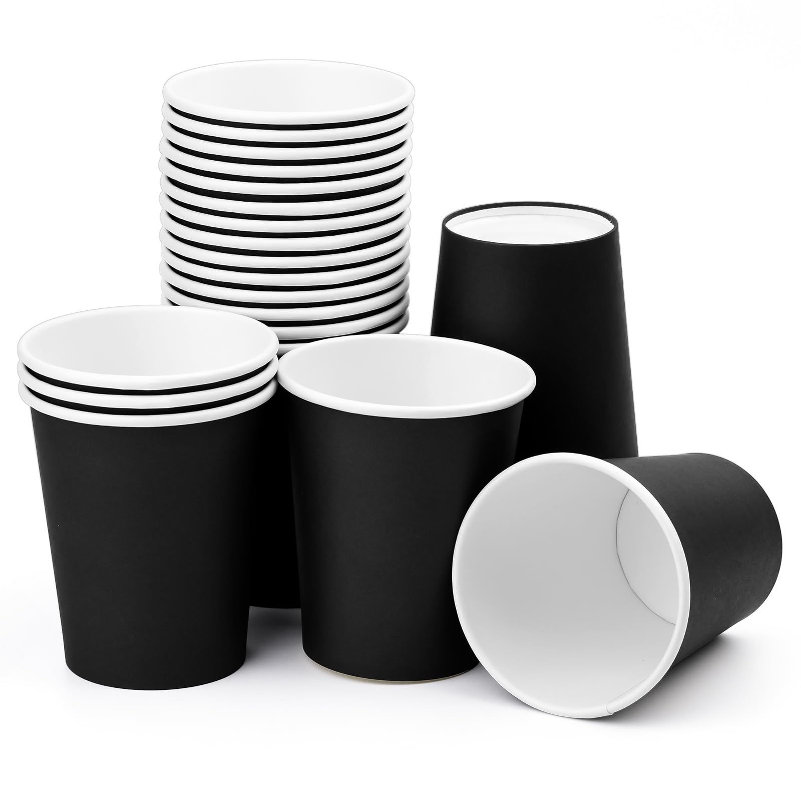 8oz Black Disposable Paper Cups - Hot & Cold Beverage Drinking Cups for Coffee, Juice, Tea - Eco-Friendly Party Supplies for Home, Office, Picnic & Events (25 Pack)