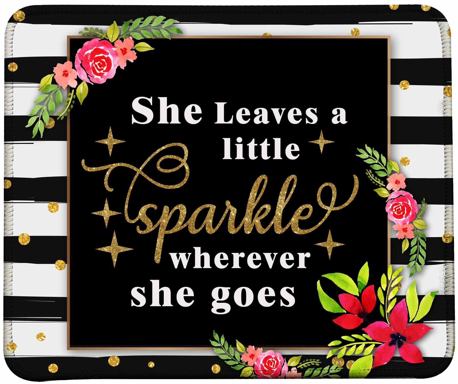 Inspirational Mouse Pad with 'She Leaves a Little Sparkle Wherever She Goes' Quote - Non-Slip Stitched Edge Desk Pad for Office, Home, Gaming & Workstations
