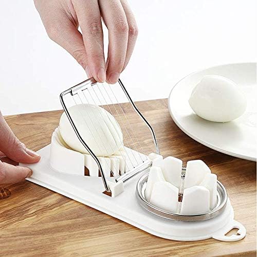 Stainless Steel 2-in-1 Egg Slicer & Fruit Cutter for Boiled Eggs, Strawberries, Bananas, Kiwi - Perfect for Salads, Breakfast, Meal Prep & Kitchen Use (White)