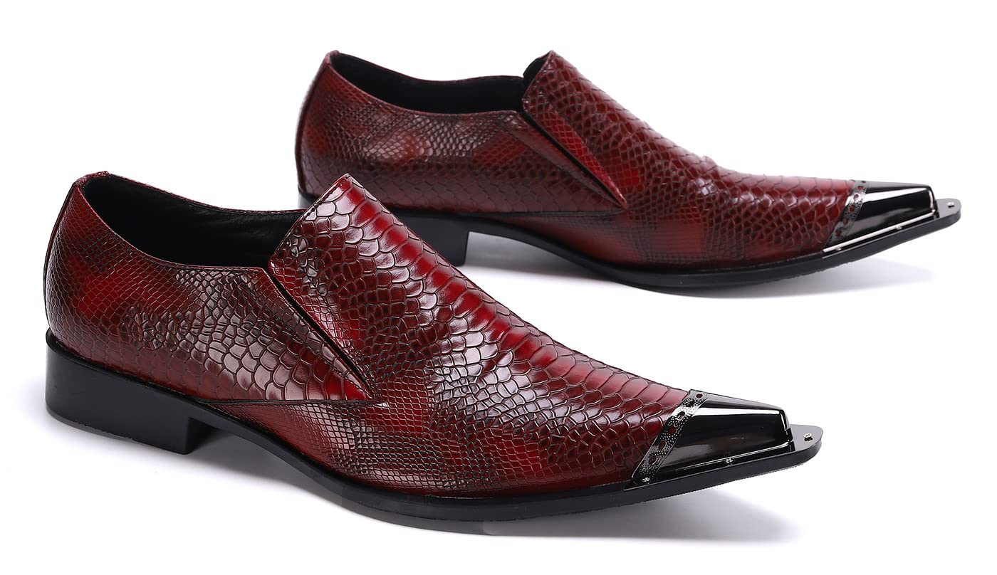 Santimon Men's Genuine Leather Loafers - Classic Snake Print Slip-On Dress Shoes for Casual & Formal Wear - Lightweight Comfortable Smoking Style Shoes for Office, Party & Daily Use