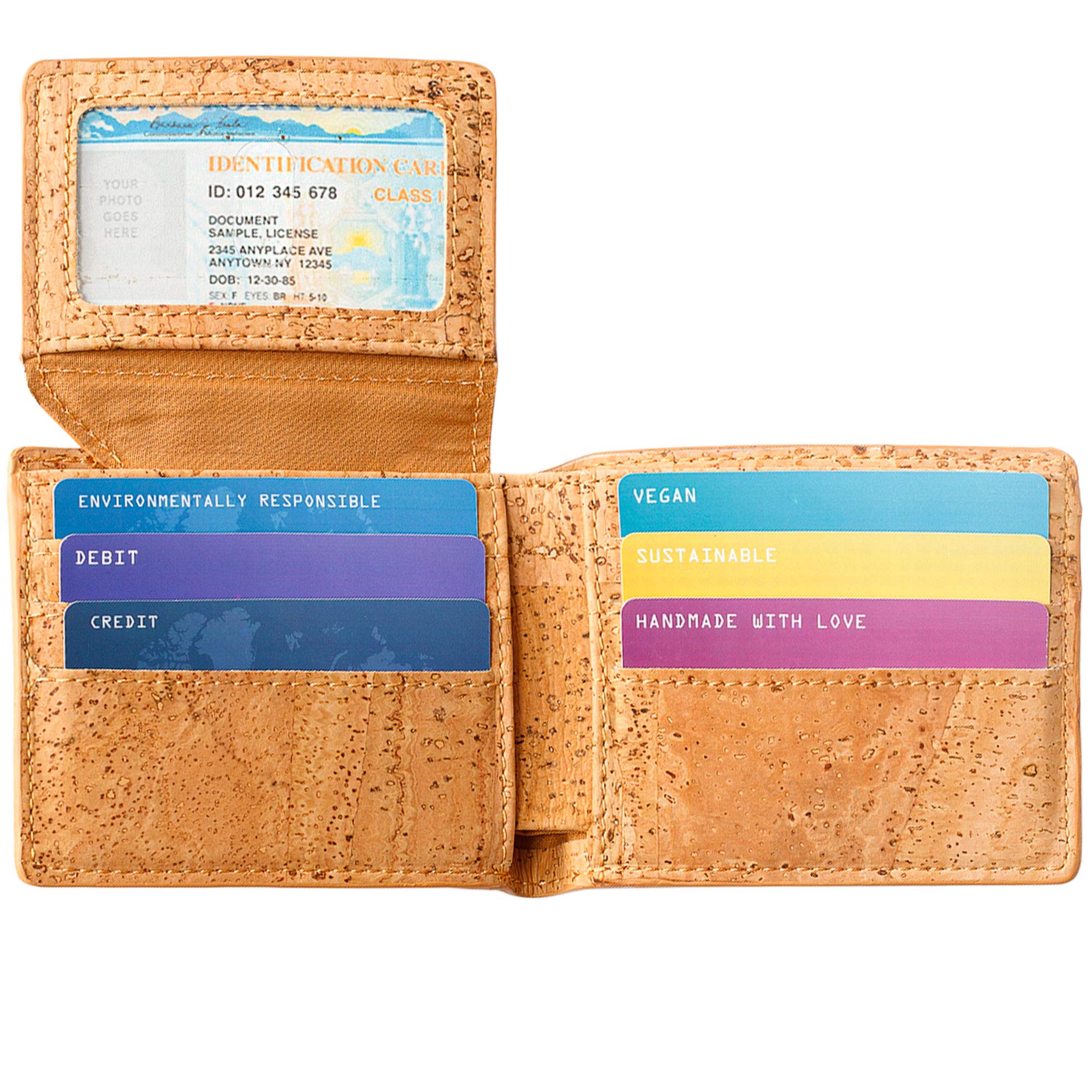 Eco-Friendly Vegan Leather Cork Bifold Wallet for Men - RFID Blocking Non-Leather Passcase Wallet - Perfect for Travel, Business & Everyday Use - Brown
