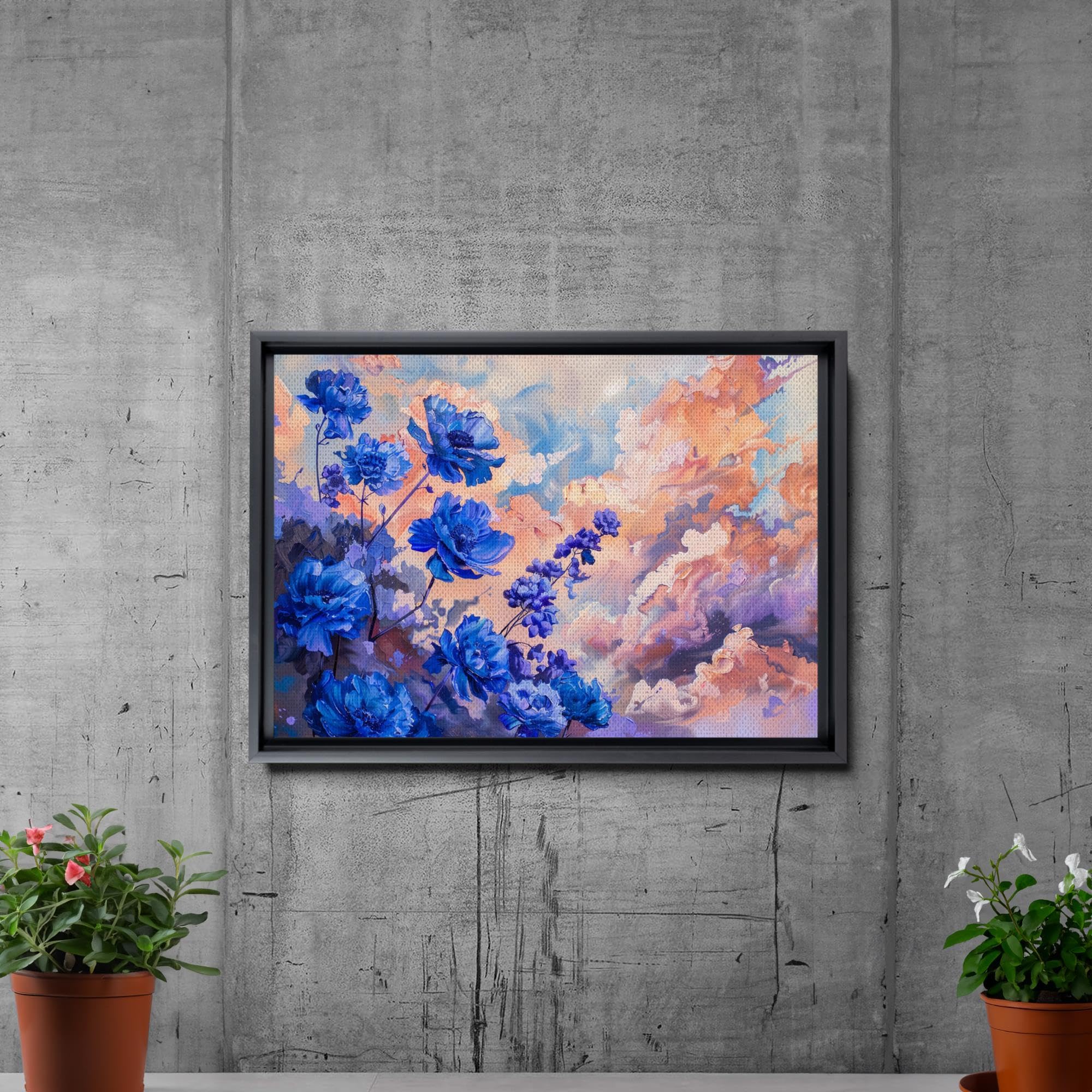 Abstract Purple Orchid Flower Canvas Art - Floral Wall Decor with Mountain Sunset Glow - Stretched Canvas Prints for Living Room, Bedroom & Office - Modern Botanical Artwork for Home Decoration
