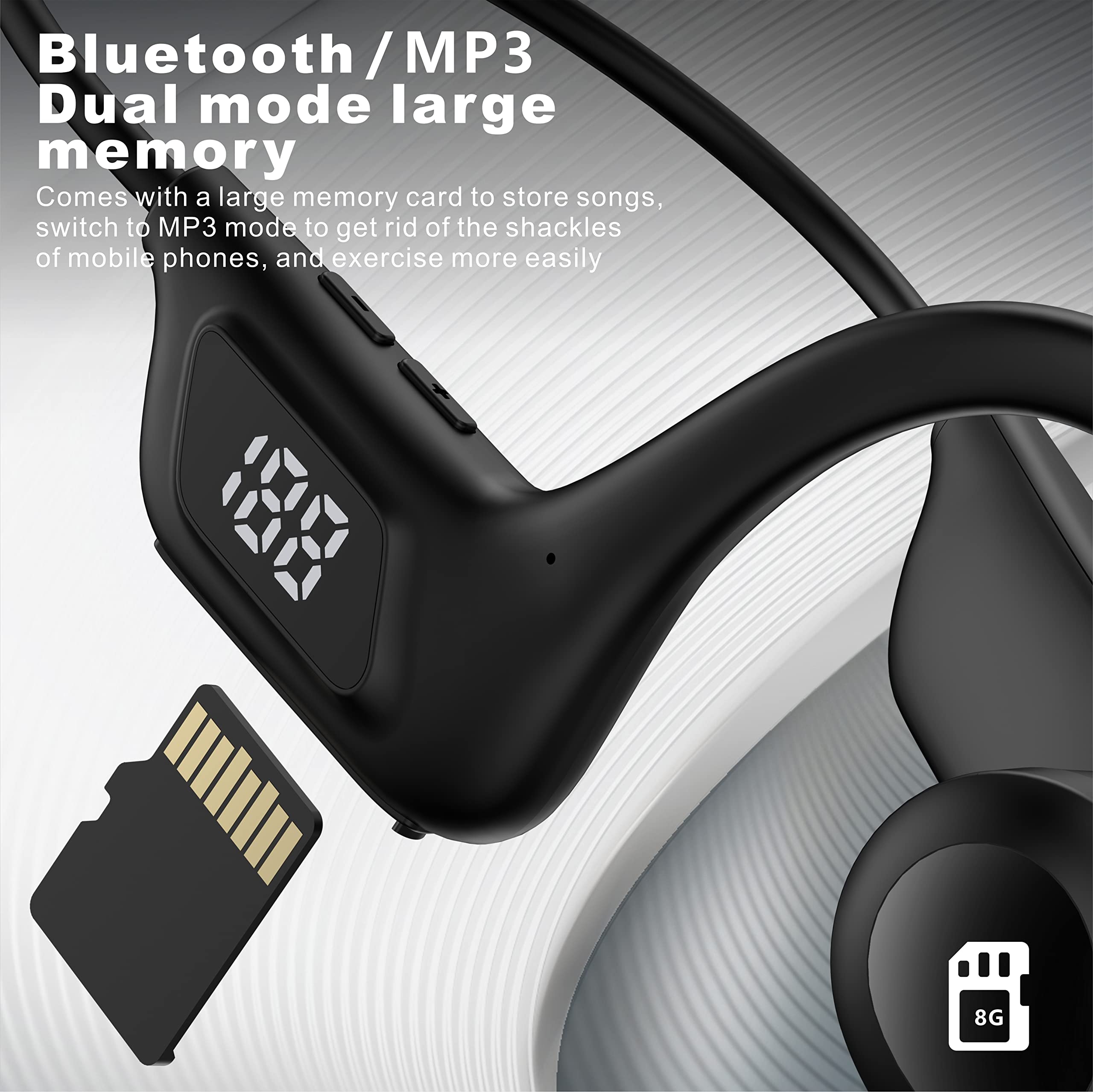 Wireless Bone Conduction Headphones with LED Digital Display - Sweatproof Bluetooth Earphones for Running, Cycling, Hiking & Driving - Perfect for Outdoor Sports & Workout Sessions