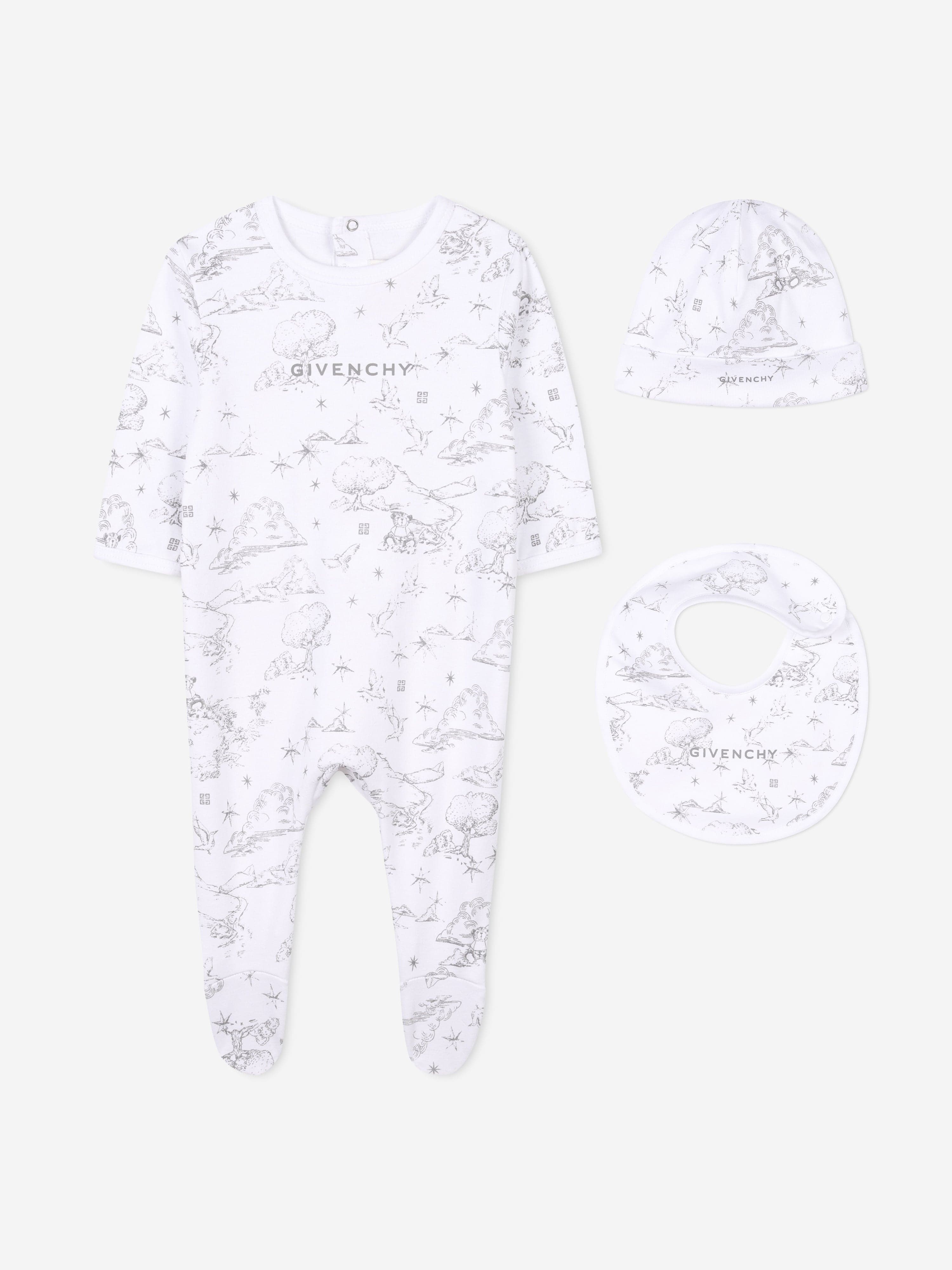 Premium White Toile de Jouy Baby Grow Set - Soft Cotton Romper & Bodysuit Outfit for Newborns & Infants | Perfect for Photoshoots, Christenings & Special Occasions