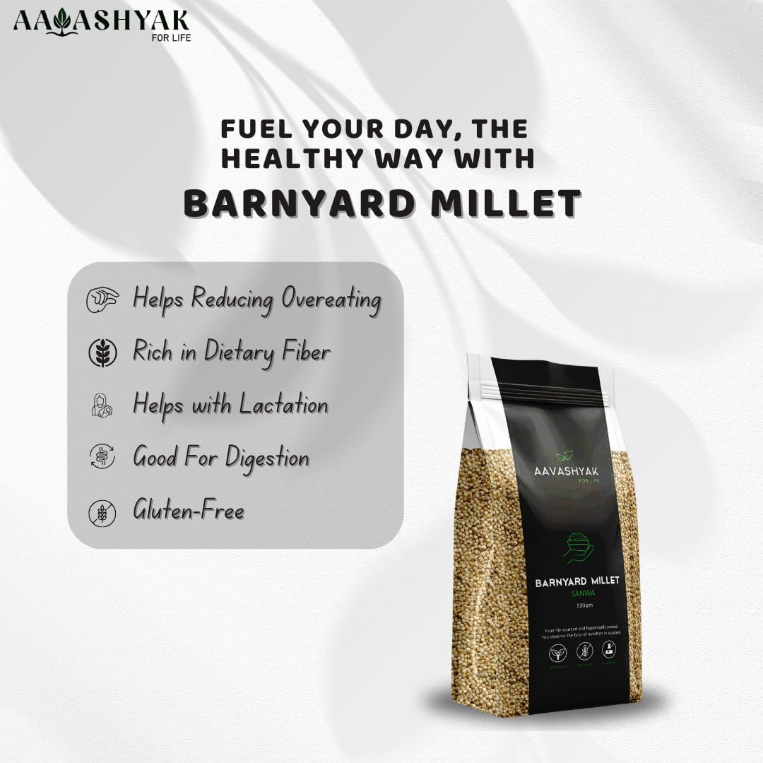 Organic Barnyard Millet - Unpolished Natural Whole Grain | High Protein & Fiber, Low Glycemic Index | 500g Pack | Perfect for Gluten-Free Baking, Healthy Porridge & Weight Management