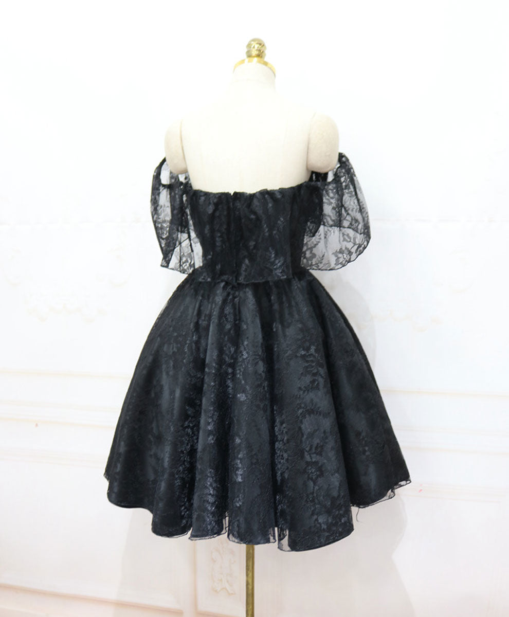 Elegant Black Sweetheart Tulle Short Lace Prom Dress for Homecoming - Perfect for Formal Dances, Parties & Special Occasions