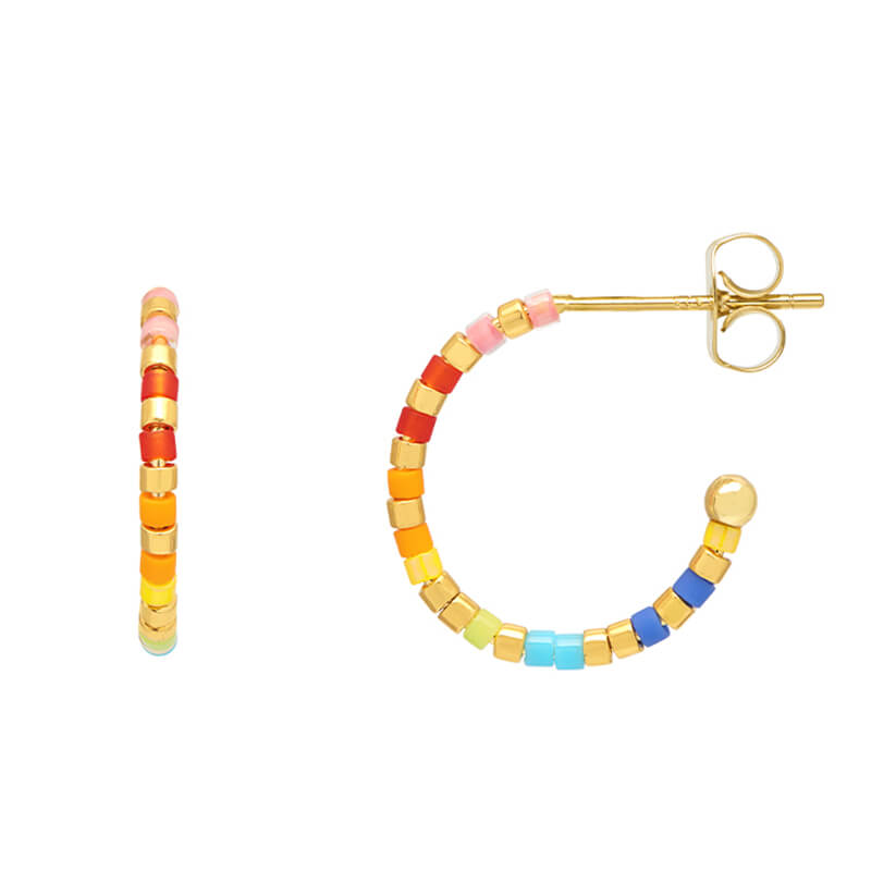 Rainbow Beaded Hoop Earrings for Women - Colorful Bohemian Dangle Earrings - Perfect for Festivals, Parties & Everyday Wear