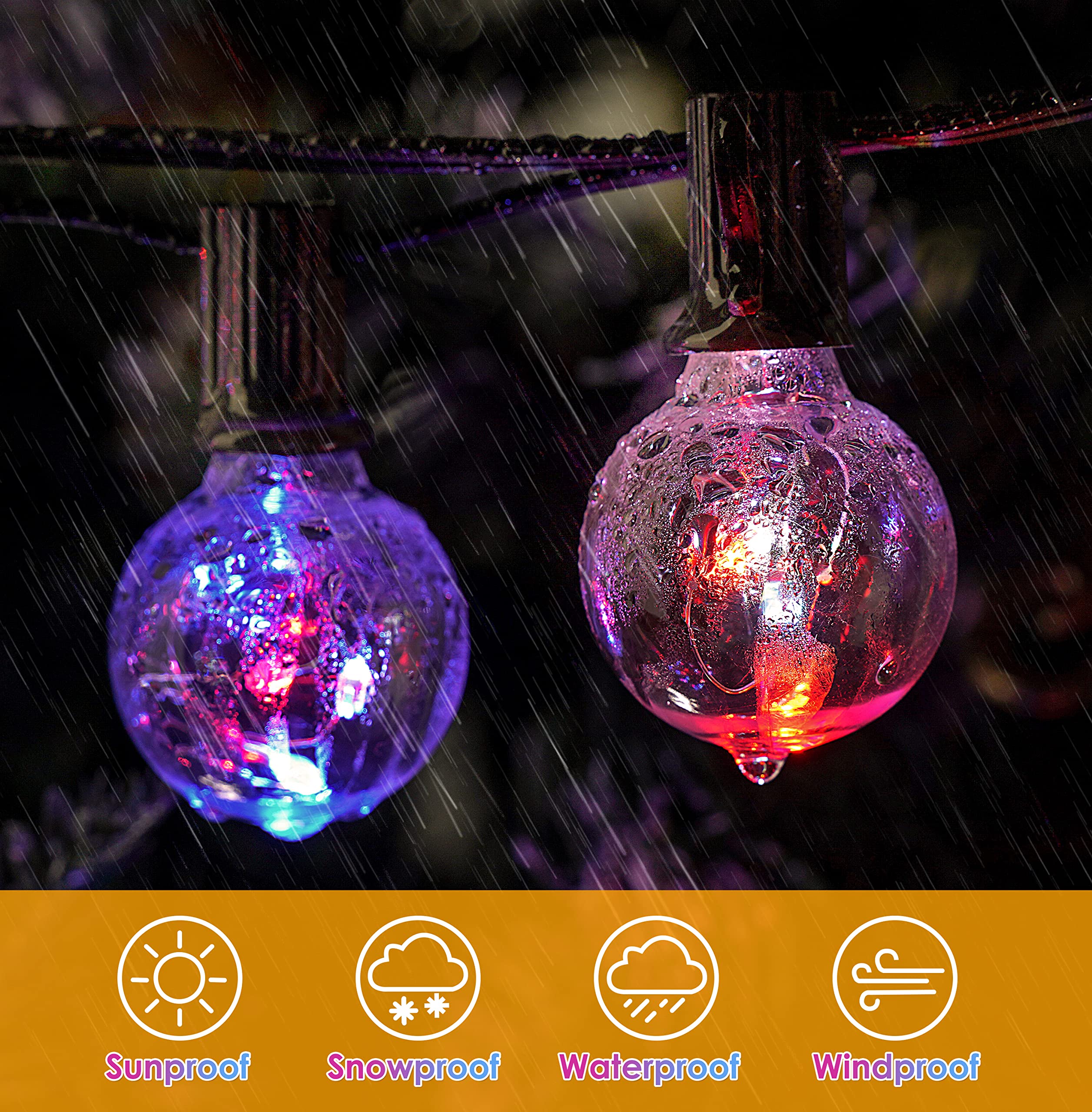 OMIKA 33Ft LED Outdoor String Lights - Waterproof G40 Patio Lights with 30+2 Bulbs (Warm White & RGB), Connectable Hanging Lights with Remote & Timer - Perfect for Garden, Porch, Yard, Party, Wedding Decorations