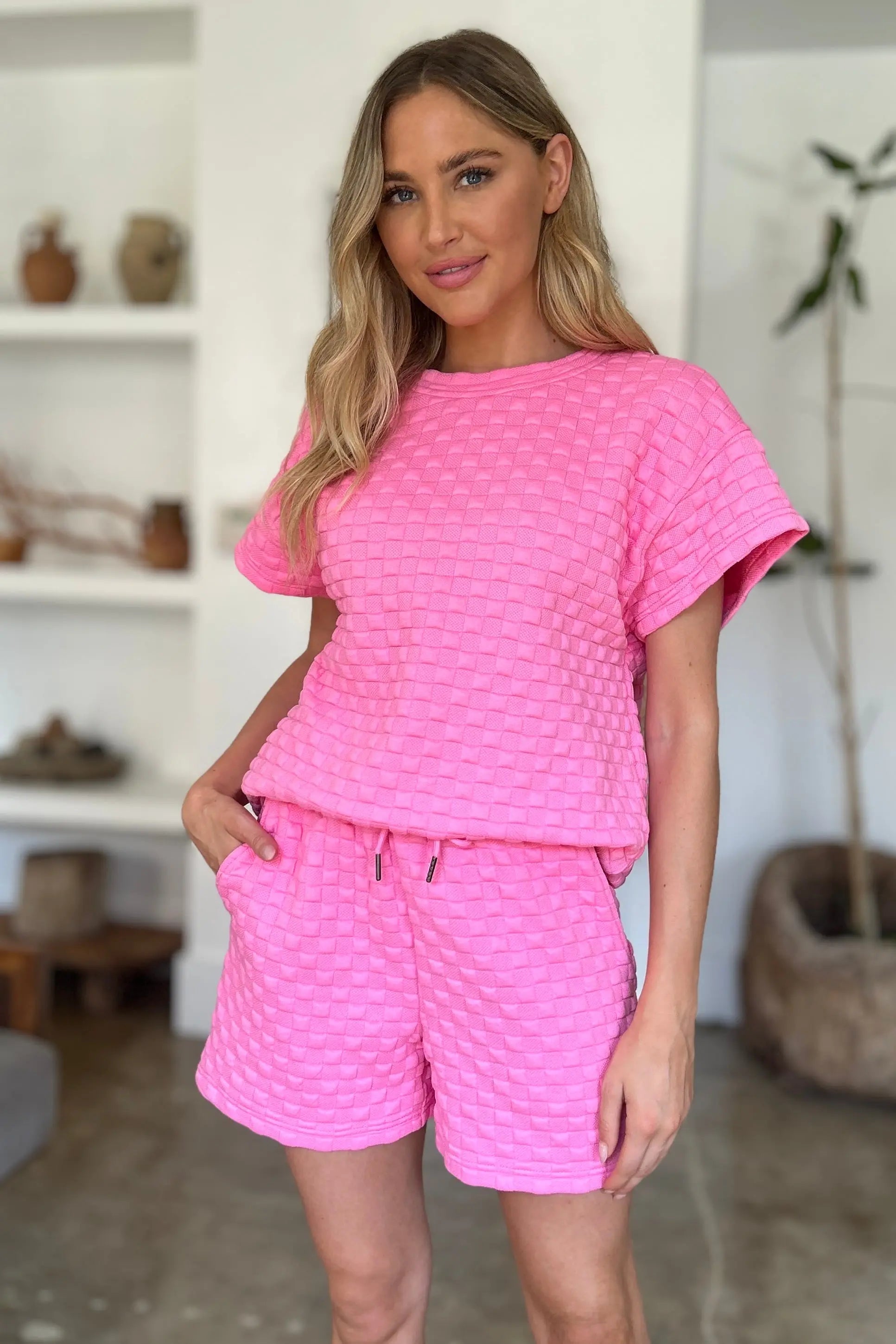 Double Take Full Size Texture T-Shirt and Shorts Set for Men - Comfortable Cotton Outfit for Casual Wear, Gym, and Lounge