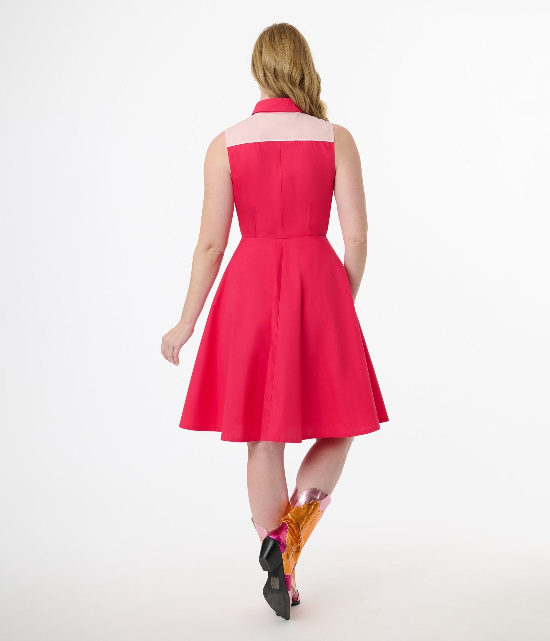 Vintage 1950s Pink Western Cotton Flare Dress - Retro Cowgirl Style for Women | Perfect for Country Music Festivals, Rodeos & Western Themed Parties