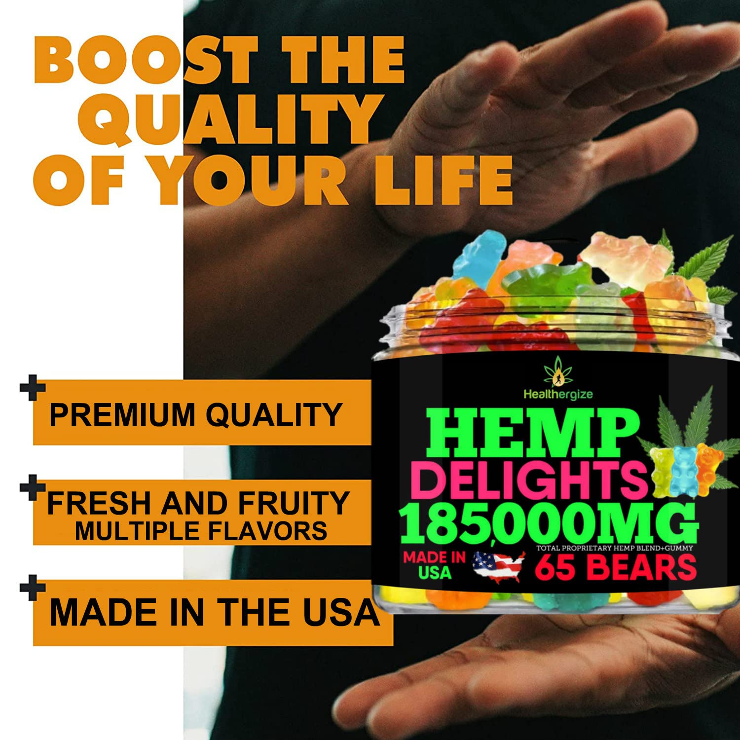 Premium Hemp Gummy Bears for Sleep & Joint Relief - 65ct Natural Hemp Extract Gummies - Fruity Flavored, Made in USA - Supports Back & Knee Pain - Perfect for Nighttime Relaxation & Stress Relief