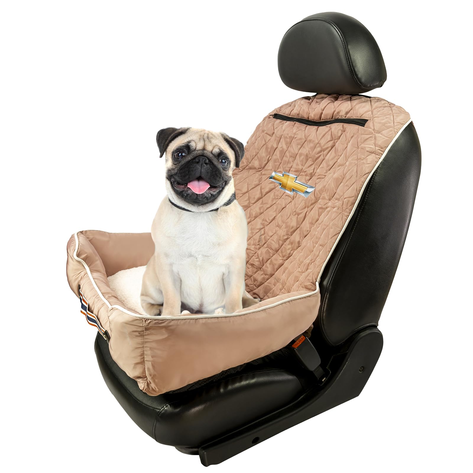 Seat Armour Chevrolet PetBed2GO Dog Car Seat Cover – 2-in-1 Pet Bed & Car Seat Protector – Waterproof, Non-Slip, Full Protection for Pets – 26x20x6 inches, 3.5 lbs, Tan – Perfect for Travel, Road Trips & Daily Commutes with Your Dog