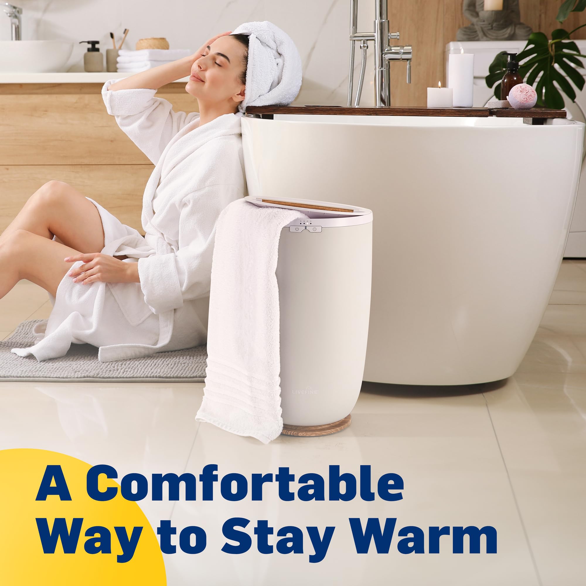 LiveFine Large Bucket Style Luxury Towel Warmer Heater - Adjustable Timer & Auto Shut-Off - Fits 2 Oversized 40
