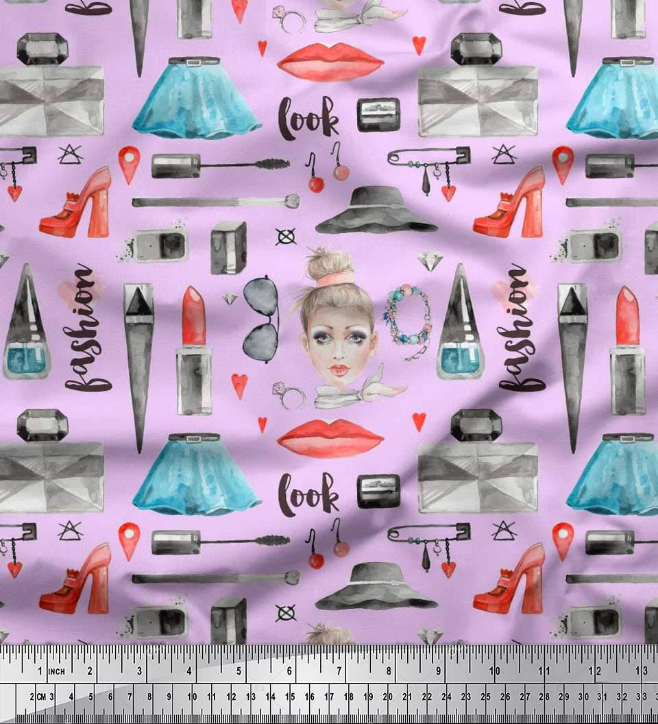 Soimoi 100% Cotton Duck Fabric - Lipstick & Perfume Bottle Fashion Print Fabric by The Yard (42